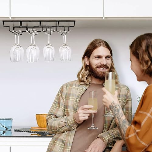 Miniatura 7 de Uten Estante para copas de vino debajo del gabinete, soporte para copas de vino, soporte de hierro para copas de vidrio, organizador de