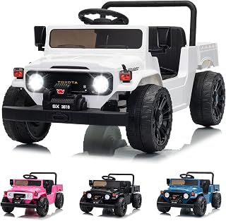 12V Kids Ride on Car Licensed Toyota, Ride on Toys with Remote Control, Battery Powered, 4WD, Bluetooth, LED Lights, Truck Bed Storage, Soft Braking, Suspension, Ride on Truck for Kids, Toddler, White