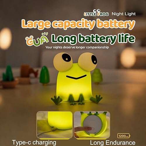 Miniatura 6 de DREAMING MY DREAM Luz nocturna de ranas, luz nocturna de silicona regulable para habitación de niños, decoración de lámpara de ranas para habitación