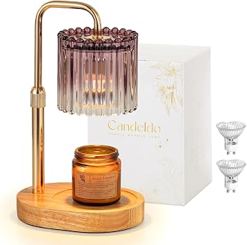 Candeldo Candle Warmer Lamp with Timer Purple Candle Warming Lamp with 2 Bulbs Height Adjustable Wax Melt Dimmable Bedroom Decor for Women
