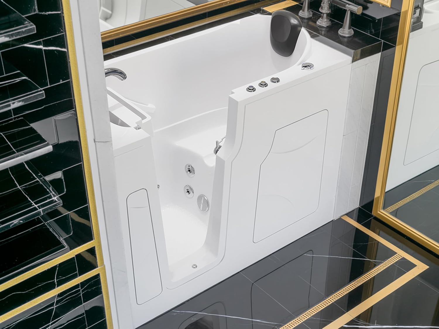 Venzi Saga 53-60 in x 28 in. Left Drain Whirlpool Jetted Walk-in Tub in White