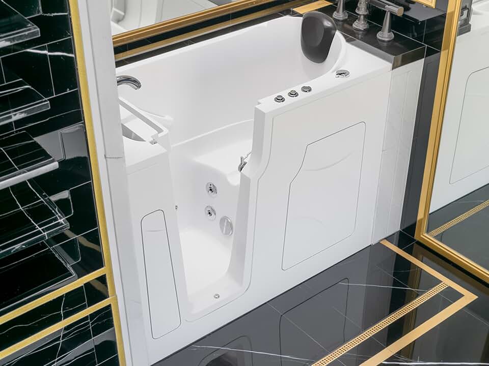 Venzi Saga 53-60 in x 28 in. Left Drain Whirlpool Jetted Walk-in Tub in White