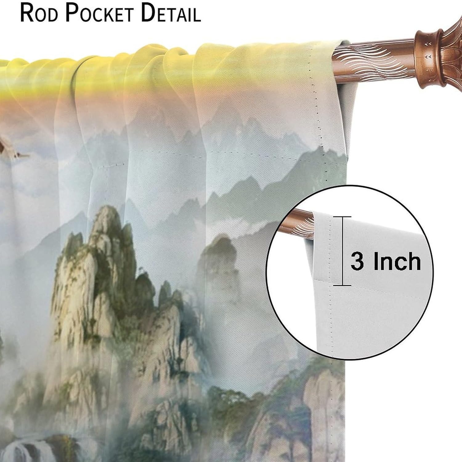 Watercolor Wild Animal Horse Curtains Window Treatments Vintage Japanese Natural Scenery Mountain Crane Horse Curtain Thermal Insulated Rod Pocket Blackout Curtains-2 Panels 63" L x 31.5" W