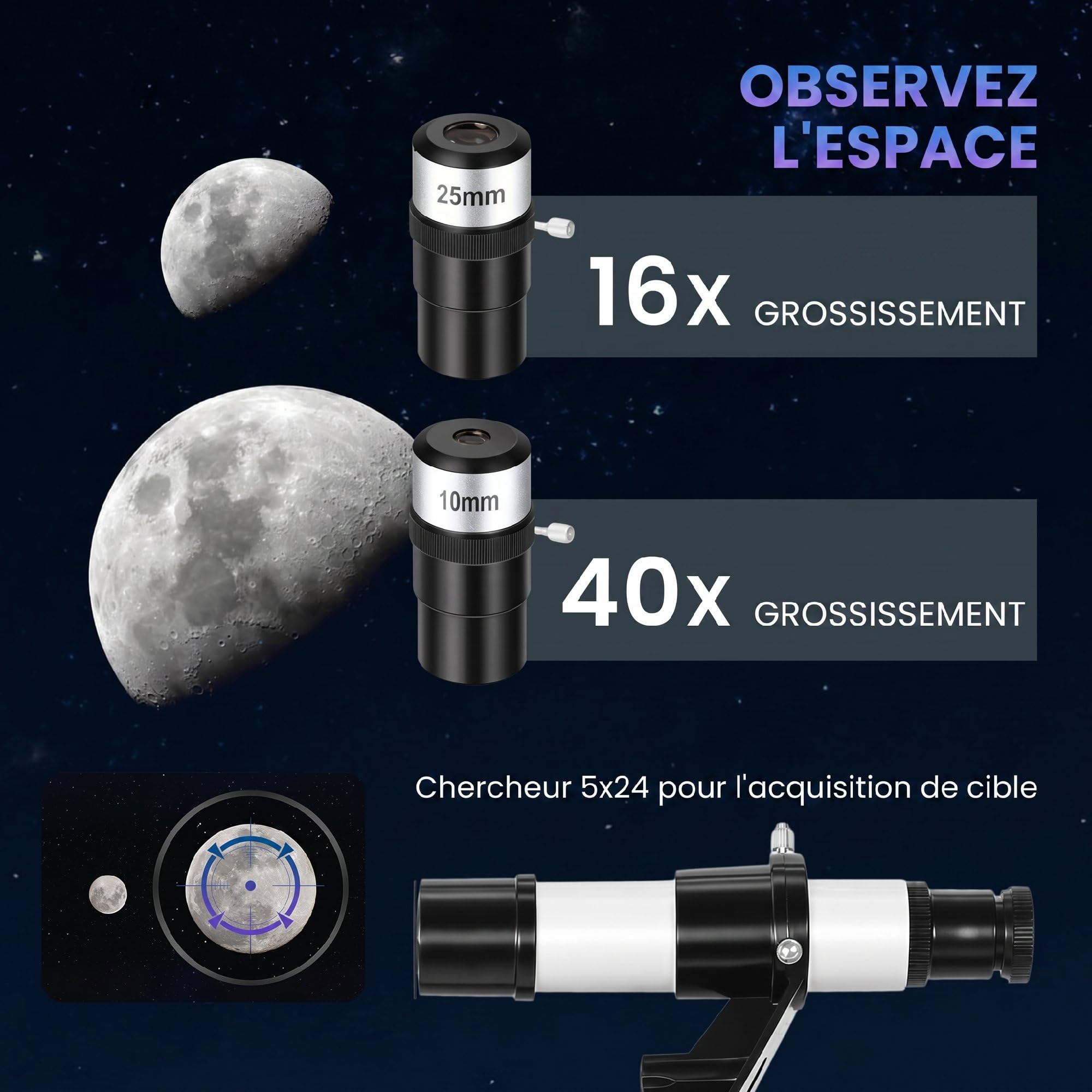 Outsunny Télescope Astronomique pour Adultes et Débutants 70 mm Blanc