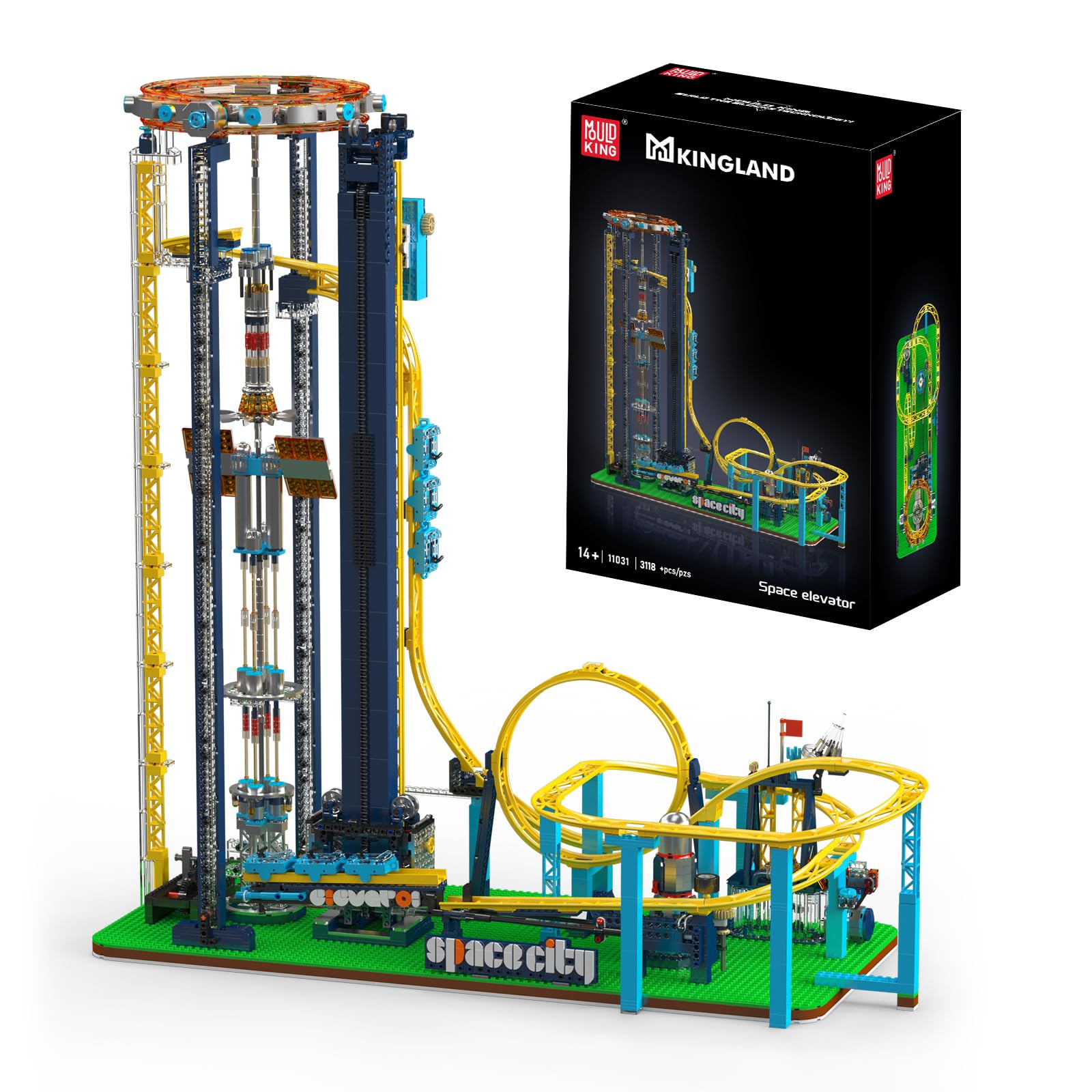 Mould King Technik Groß Loop Coaster Bausatz, MOC Vergnügungspark Looping-Achterbahn Modellbausteine Klemmbausteine Bauset
