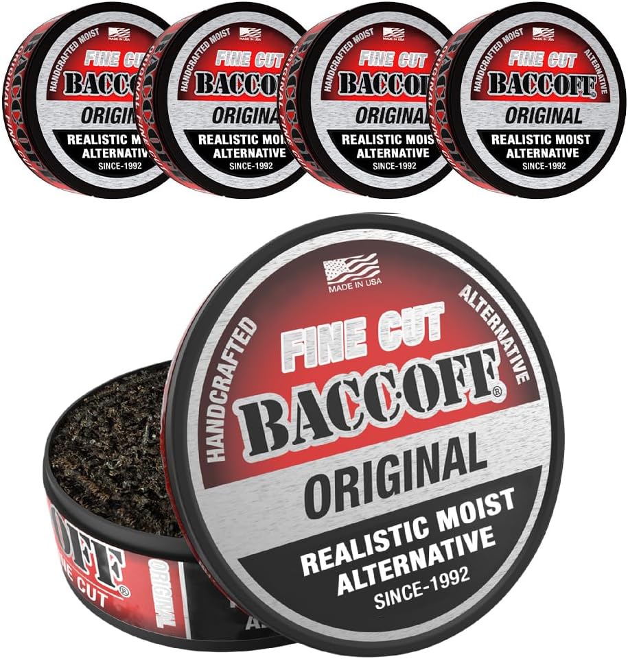 5 Cans, BaccOff Original Fine Cut, Black Tea Base with Bold, Smoky Flavors