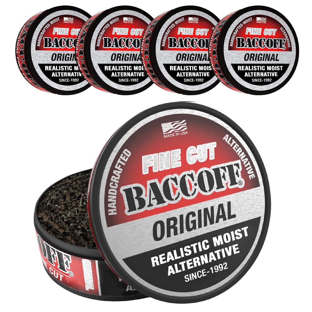 5 Cans, BaccOff Original Fine Cut, Black Tea Base with Bold, Smoky Flavors