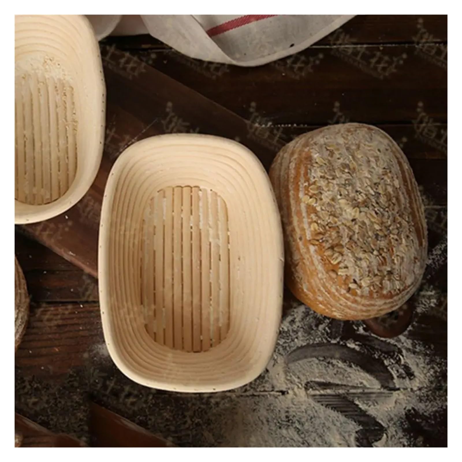Cesta de mimbre for fermentación masa, Banneton Brotform, for hornear en casa(35X14X7cm)