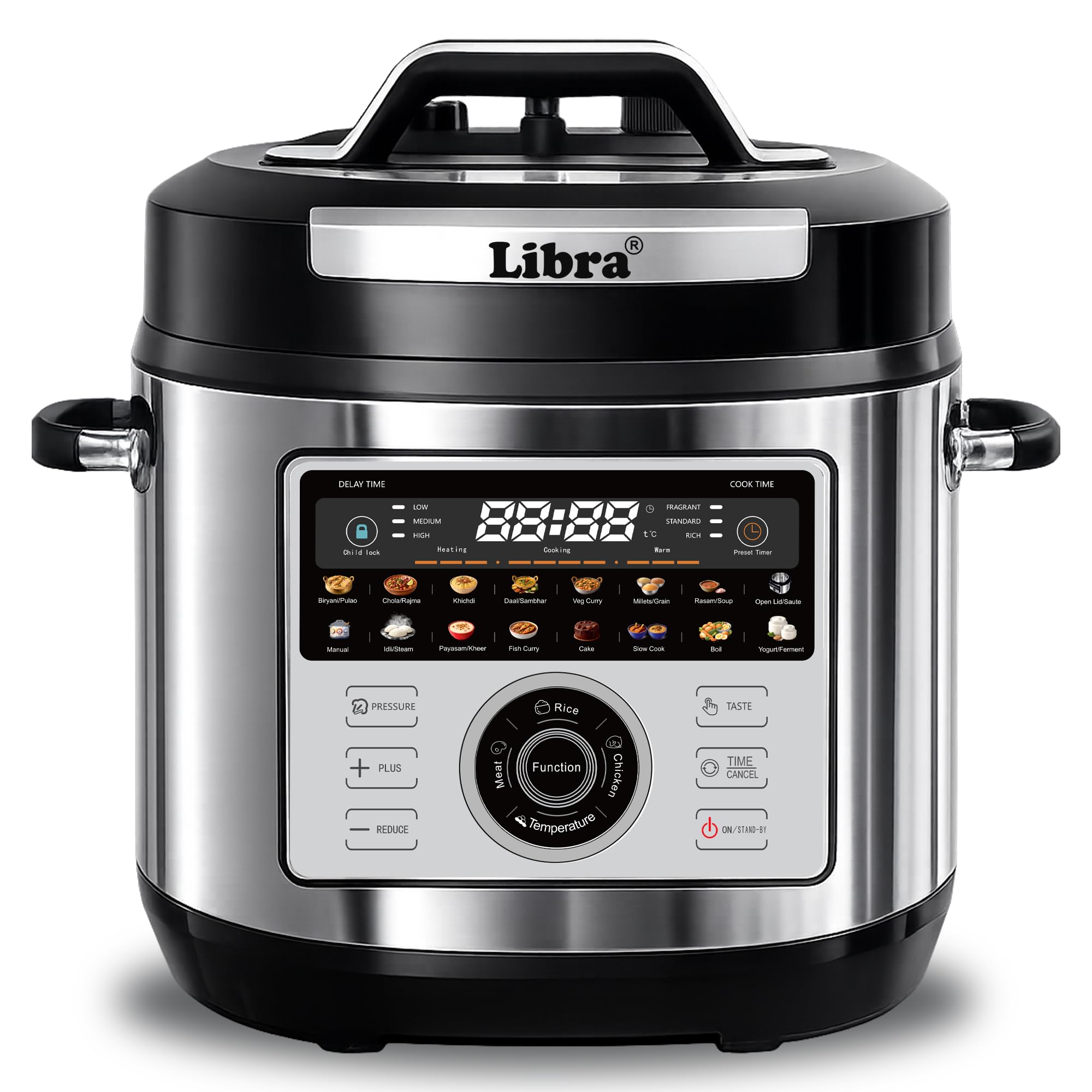 Libra 6L Electric Pressure Cooker, 19-in-1 Digital Multi Cooker with 304 Stainless Steel Inner Pot, 1000W, 10 Layer Safety, One Touch Pressure Release, Delay Timer & Keep Warm for Rice, Dal, Biryani