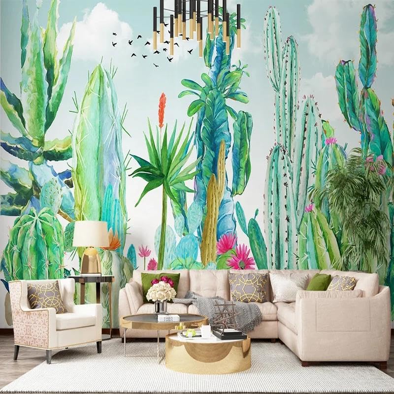 Décoration murale cactus 3D autocollant pour fond d'écran TV et chambre moderne