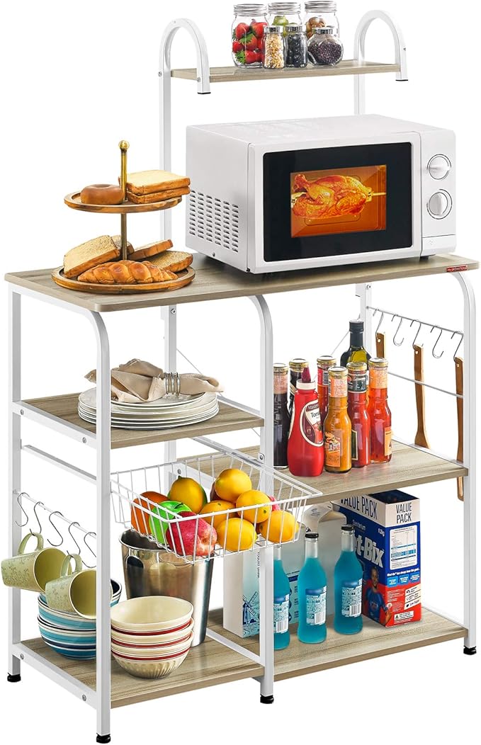 Mr IRONSTONE Kitchen Baker's Rack Utility Storage Shelf 35.5" Microwave Stand 4Tier+3Tier