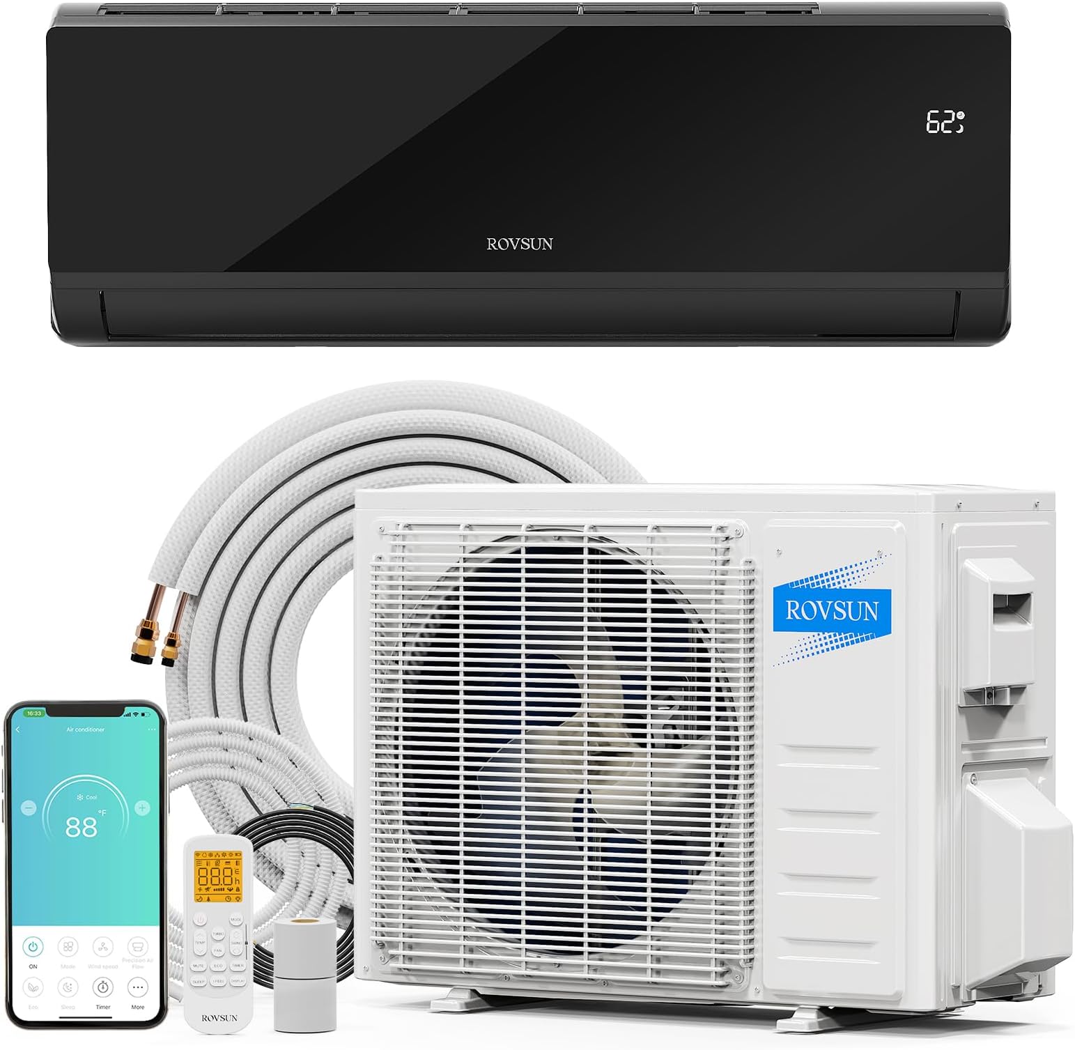 9000 BTU 19 SEER 115V Energy Saving Ductless Mini Split Inverter Plus System with Heat Pump and Dehumidification, AHRI Certified