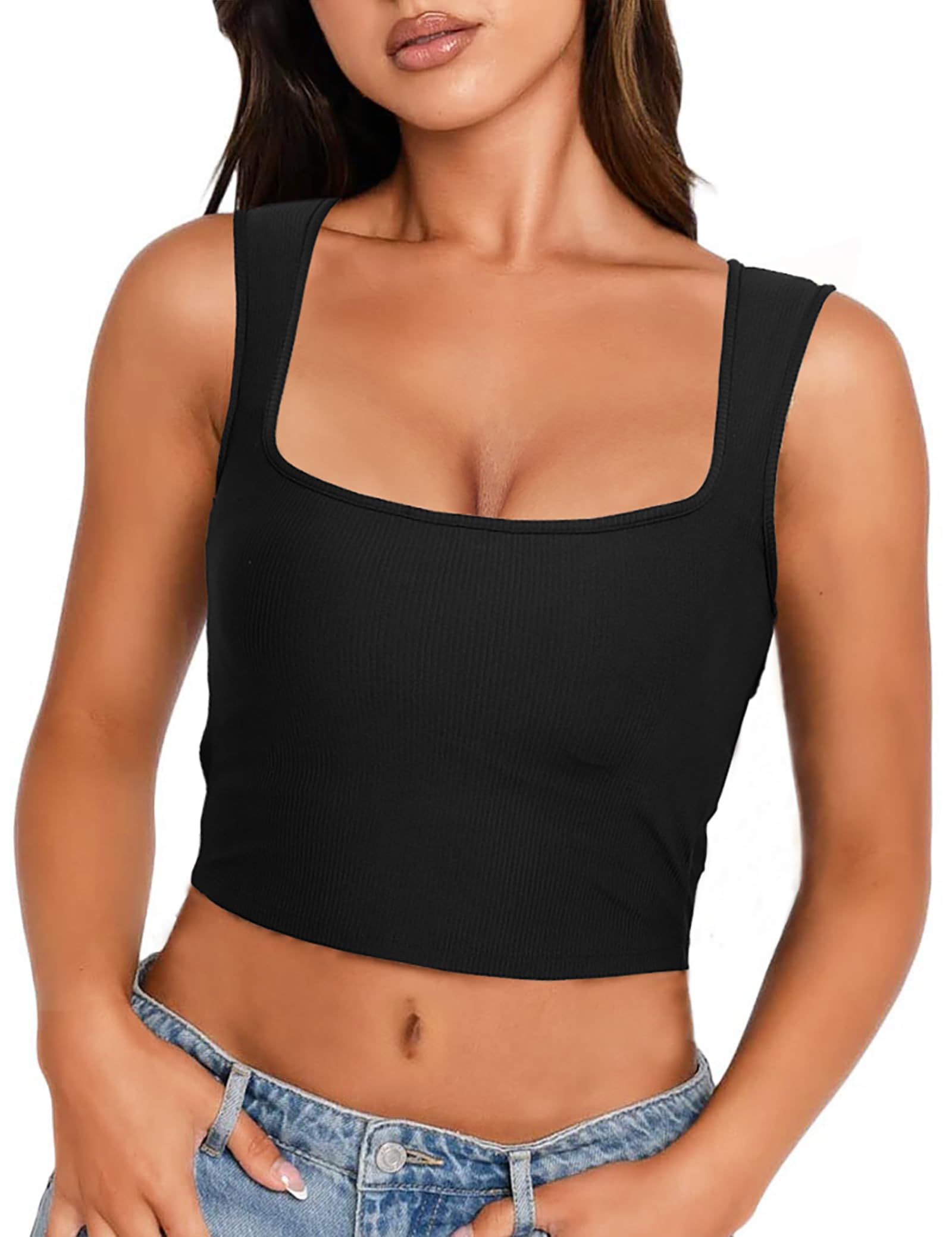 Womens Crop Top Tank Top with Built in Bra Sleeveless Cropped Top