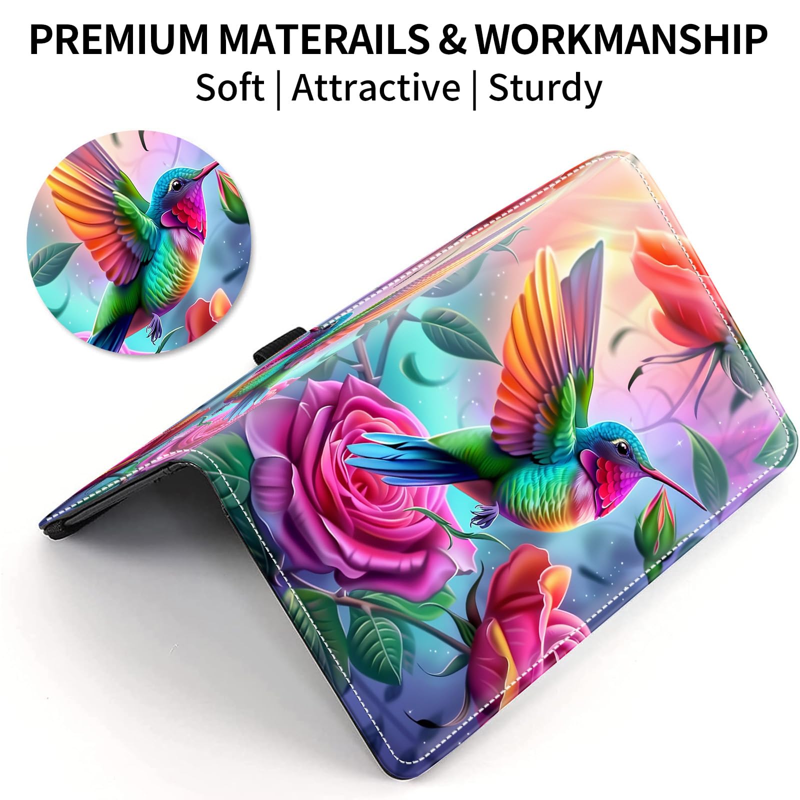 WZCJDHMJ Leather Checkbook Covers for Personal Checkbook Check book Holder Cover Wallets for Women Men,RFID-Blocking Slim Checkbook Cover for Duplicate Checks with Elastic Strap,Colorful Hummingbirds