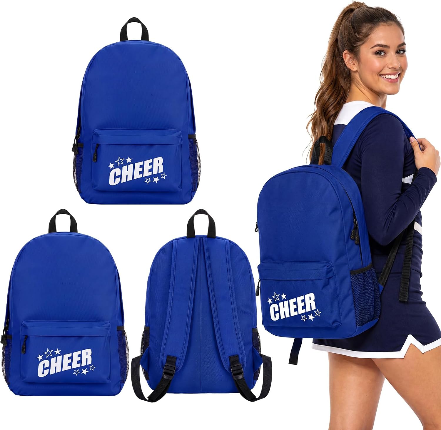 Cheer Backpack, Cheerleader Team Gifts, 3 Pack, Blue | Sports Team Spirit Bag, Cheer Practice Competition Backpack, Adjustable Straps Bookbag, Lightweight Cheerleading Favor Gifts