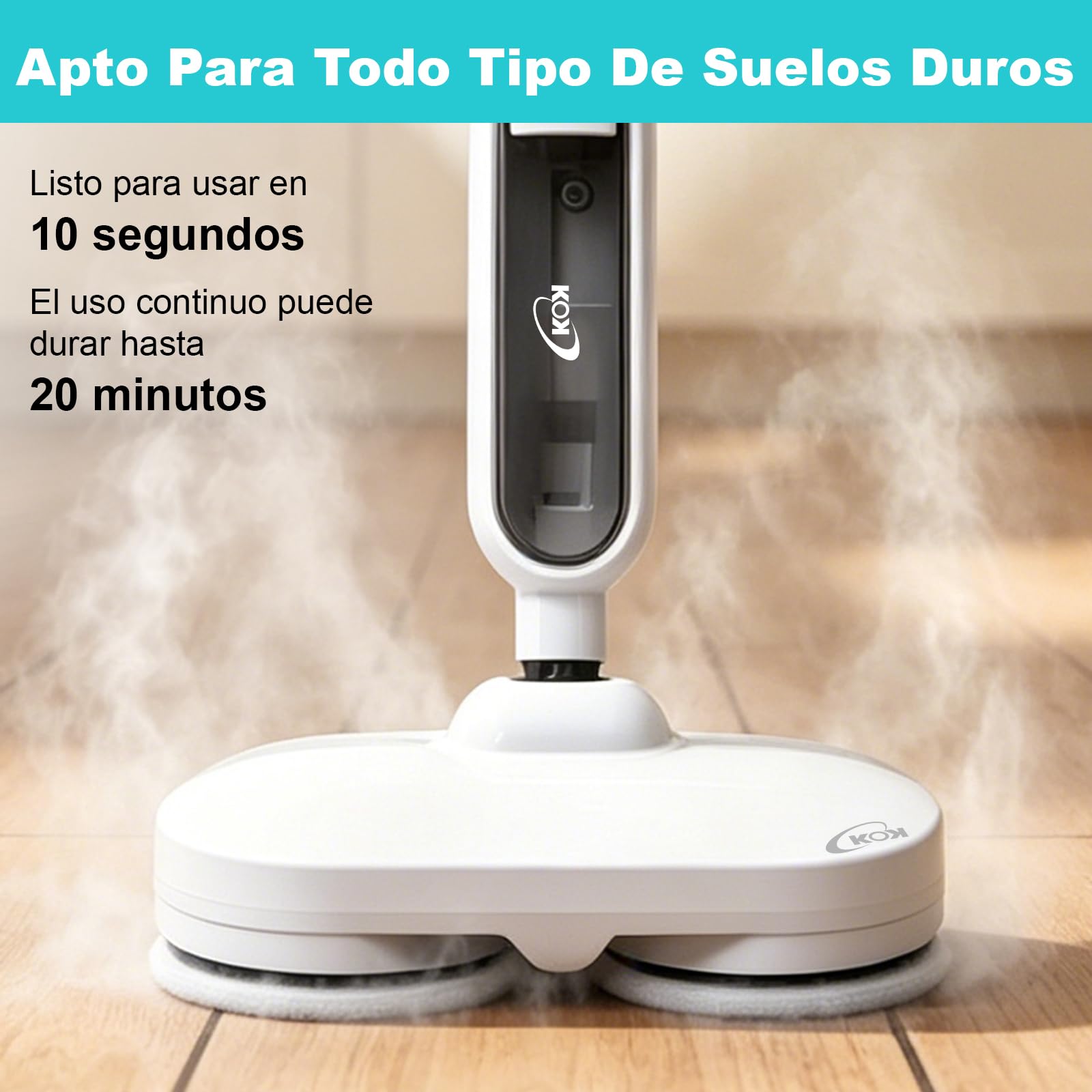 KOK 10-en-1 Mopa a Vapor, Limpiador a Vapor con función giratoria, Vapor a alta temperatura, 500ml Capacidad del depósito, 15 accesorios, 10s Temps de préchauffage, para dormitorios, cocinas y salones