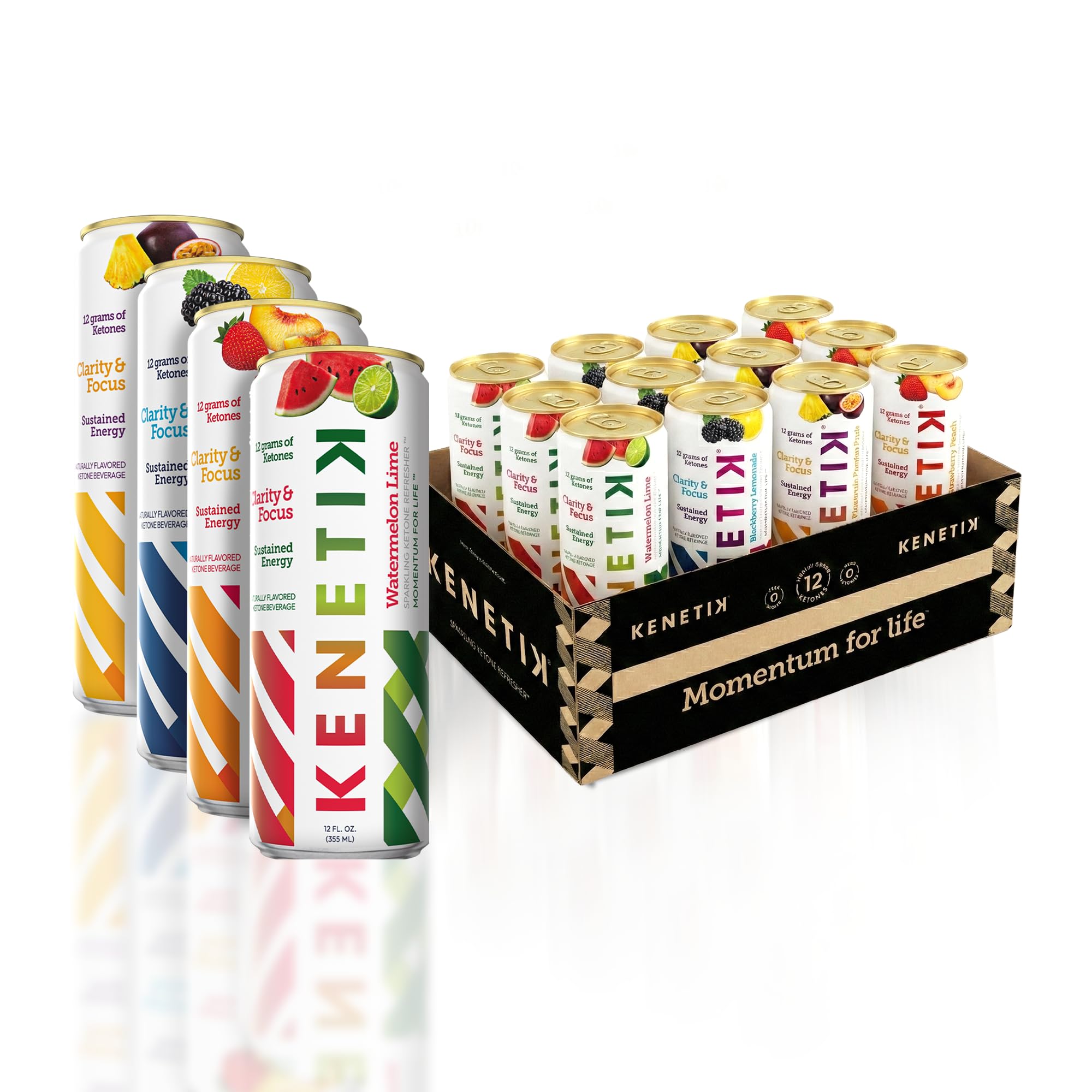 Nootropic Ketone Drink, Ketones for Energy & Focus, Caffeine & Sugar Free, High Performance D-BHB Ketone Mix, Fuel w/Zero Crash or Jitters, Ready to Drink - Variety 12 Pk