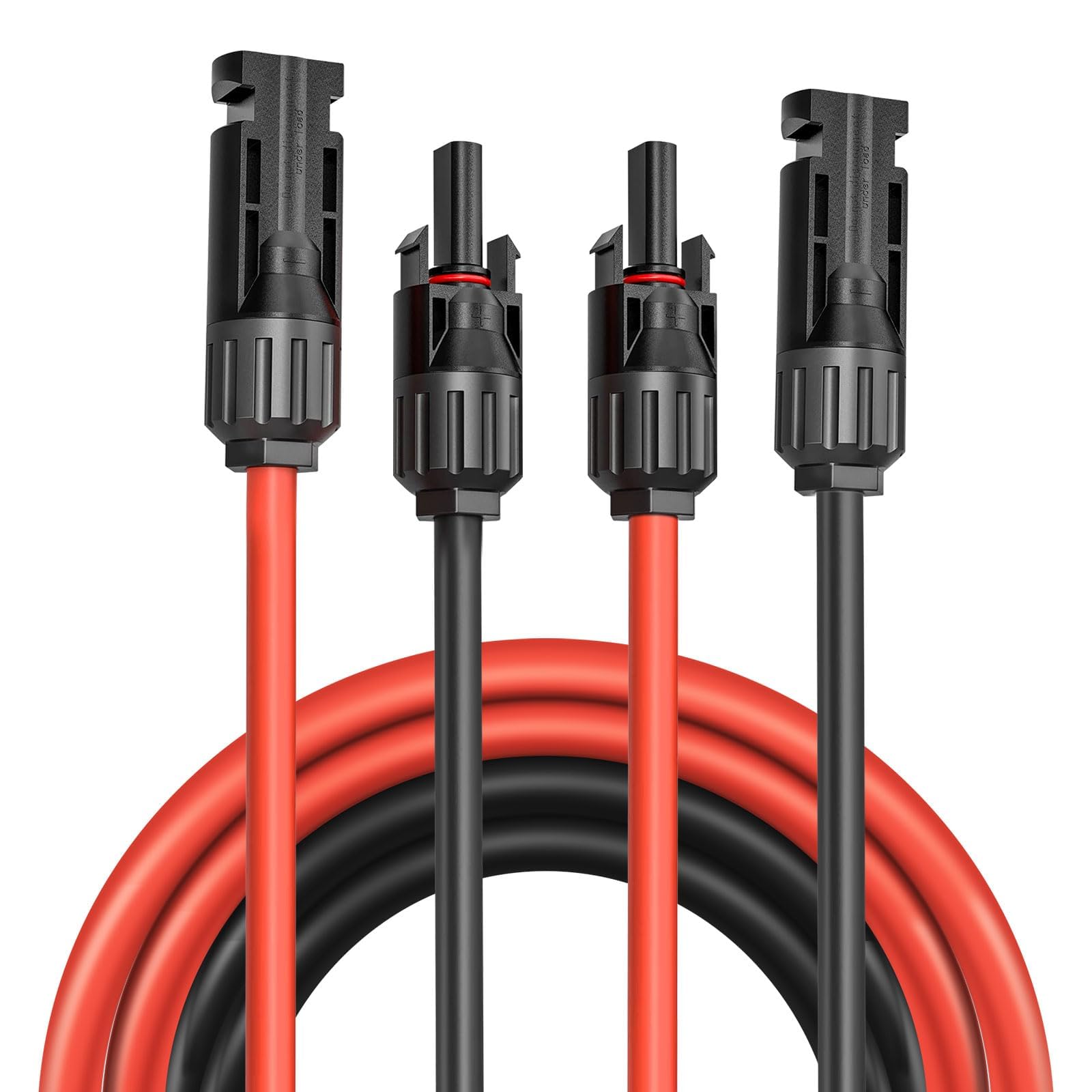 Cavo solare 4 mm²/prolunga 5 m, resistente ai raggi UV, con spina solare, per impianti fotovoltaici (rosso/nero) (4mm²/5M)