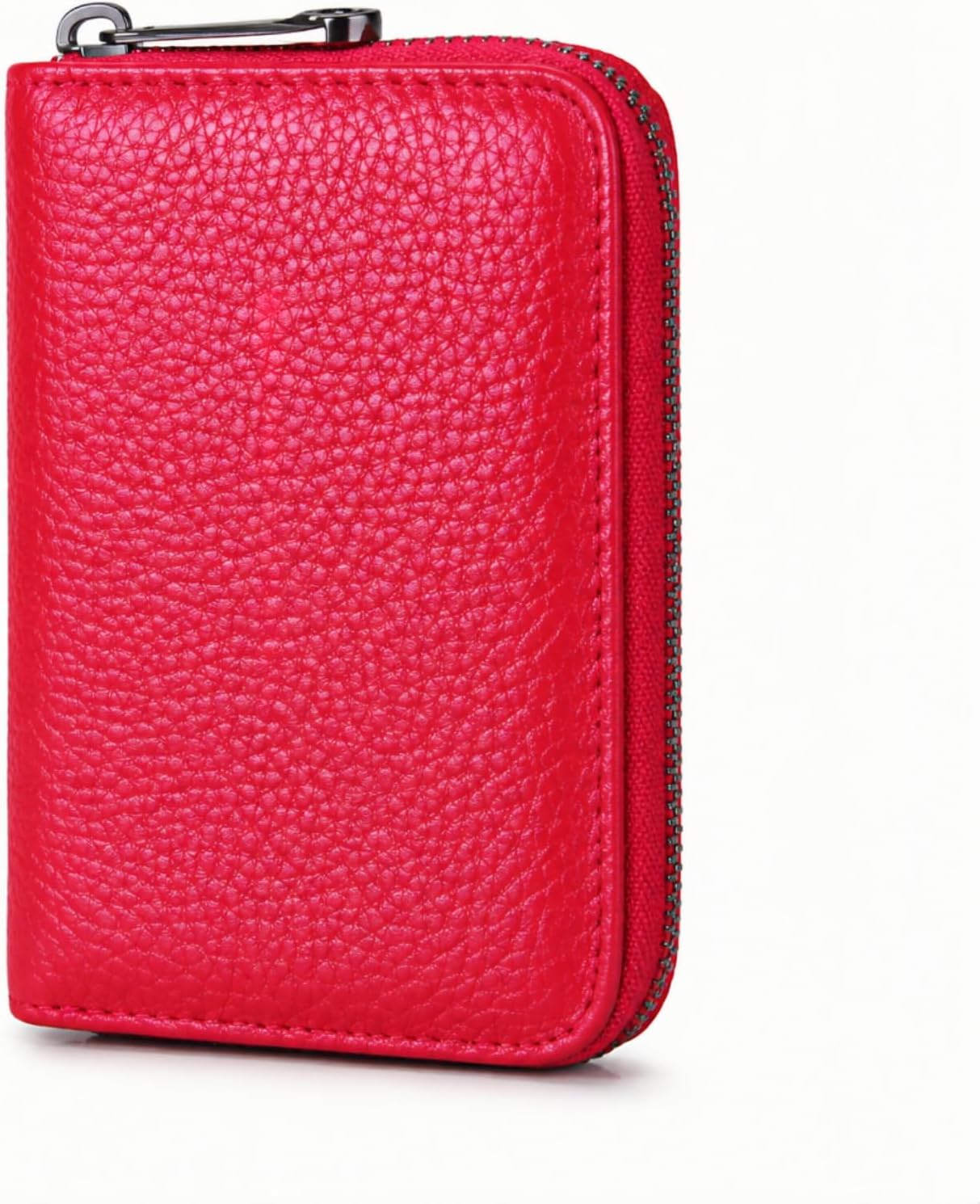 Credit Card Holder, 20 Card Slots + 2 ID Windows, Leather Slim Wallet with Zipper, Unisex Card Case Document Organizer for Men Women (Rose Red), 4.3×3.3×0.8 Inches