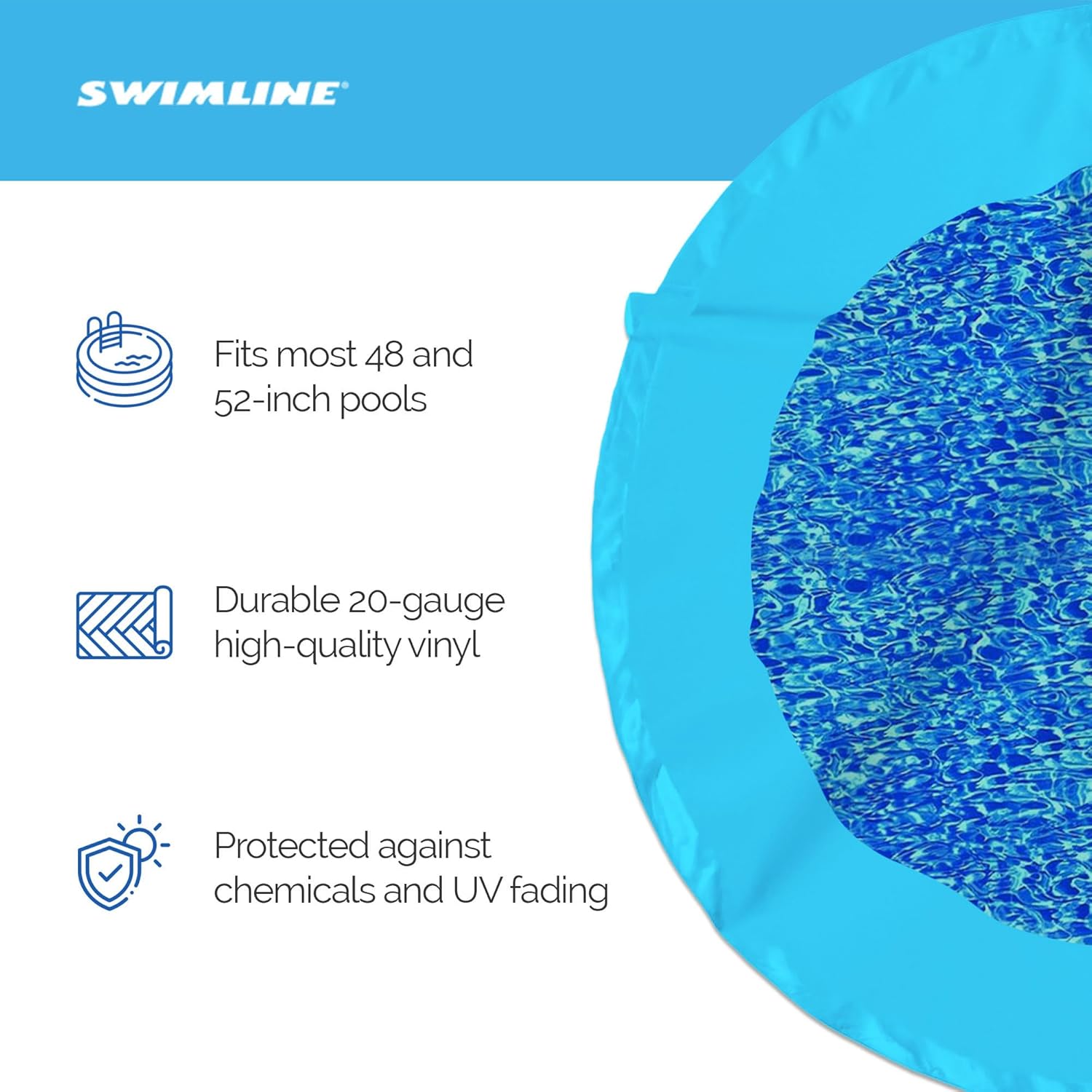Swimline 21 Foot Round Durable 20 Gauge Vinyl Wall Overlap Pool Cover Liner for 48 and 52 Inch Above Ground Swimming Pools, Blue
