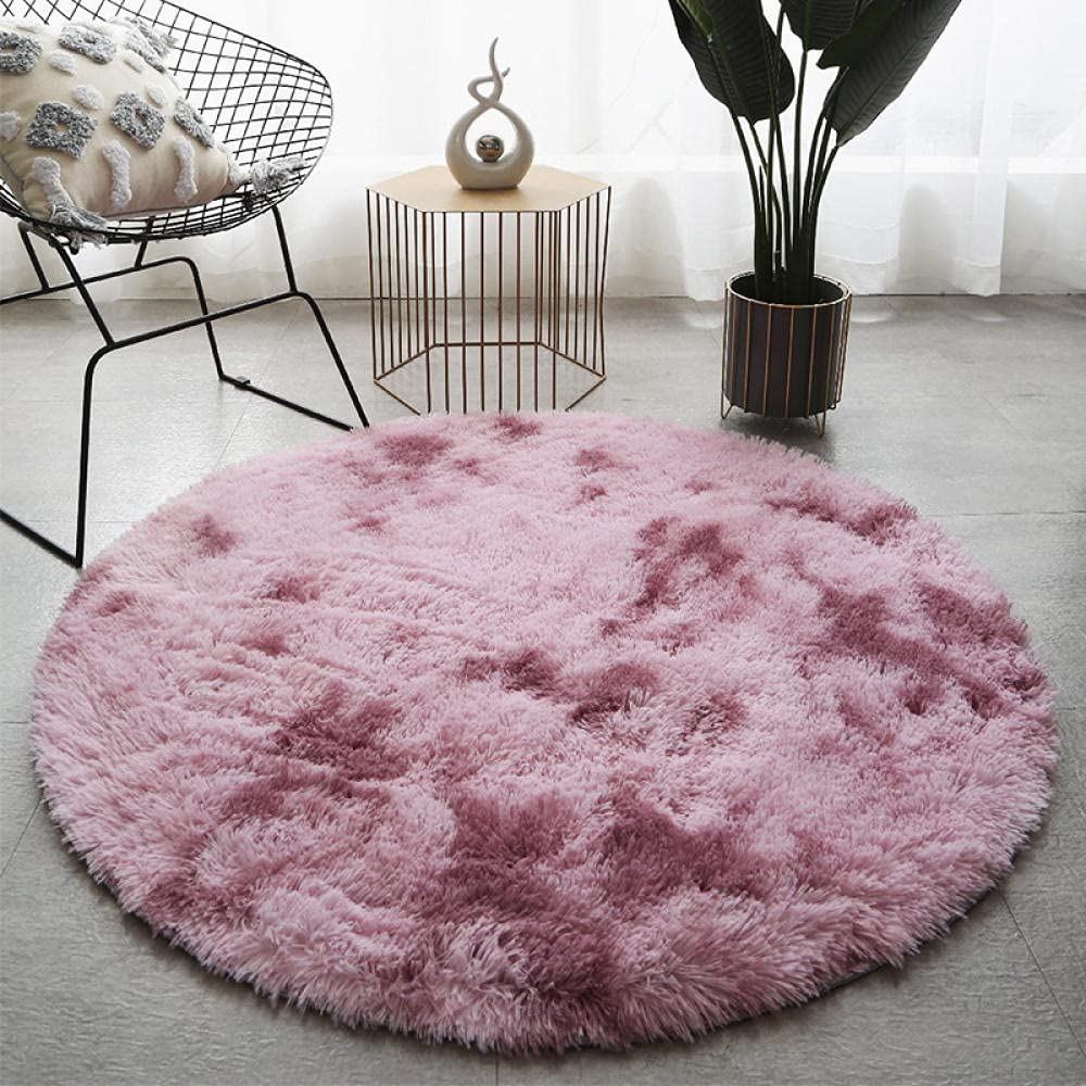 Tapis rond moelleux salon poils épais violet rouge 180cm grand tapis shaggy