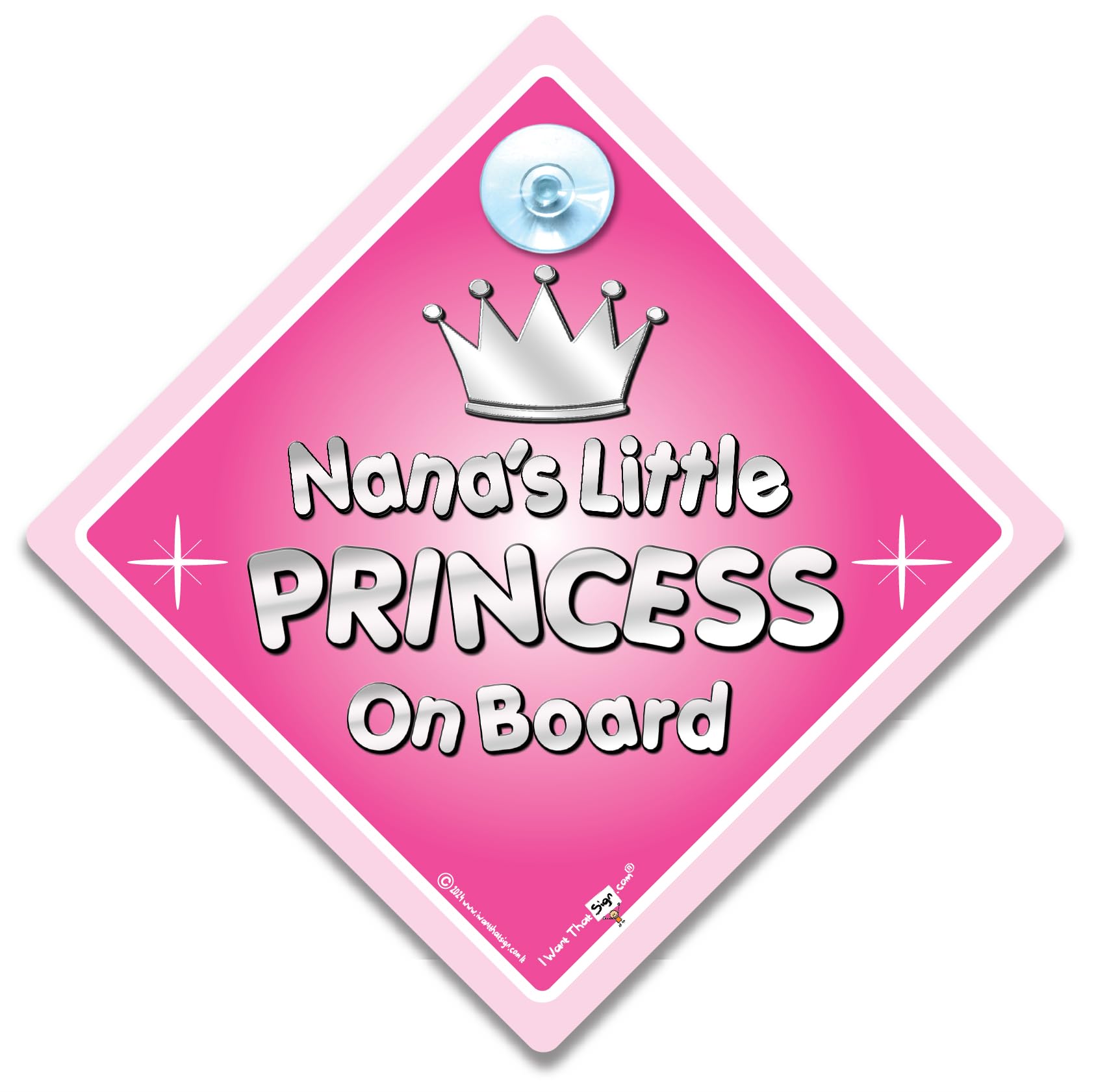 Nana's Little Princess on Board Sign, Baby on Board Sign for Princesses, Princess Car Sign, Child on Board Car Sign to Deter Tailgating 14cm x 14cm