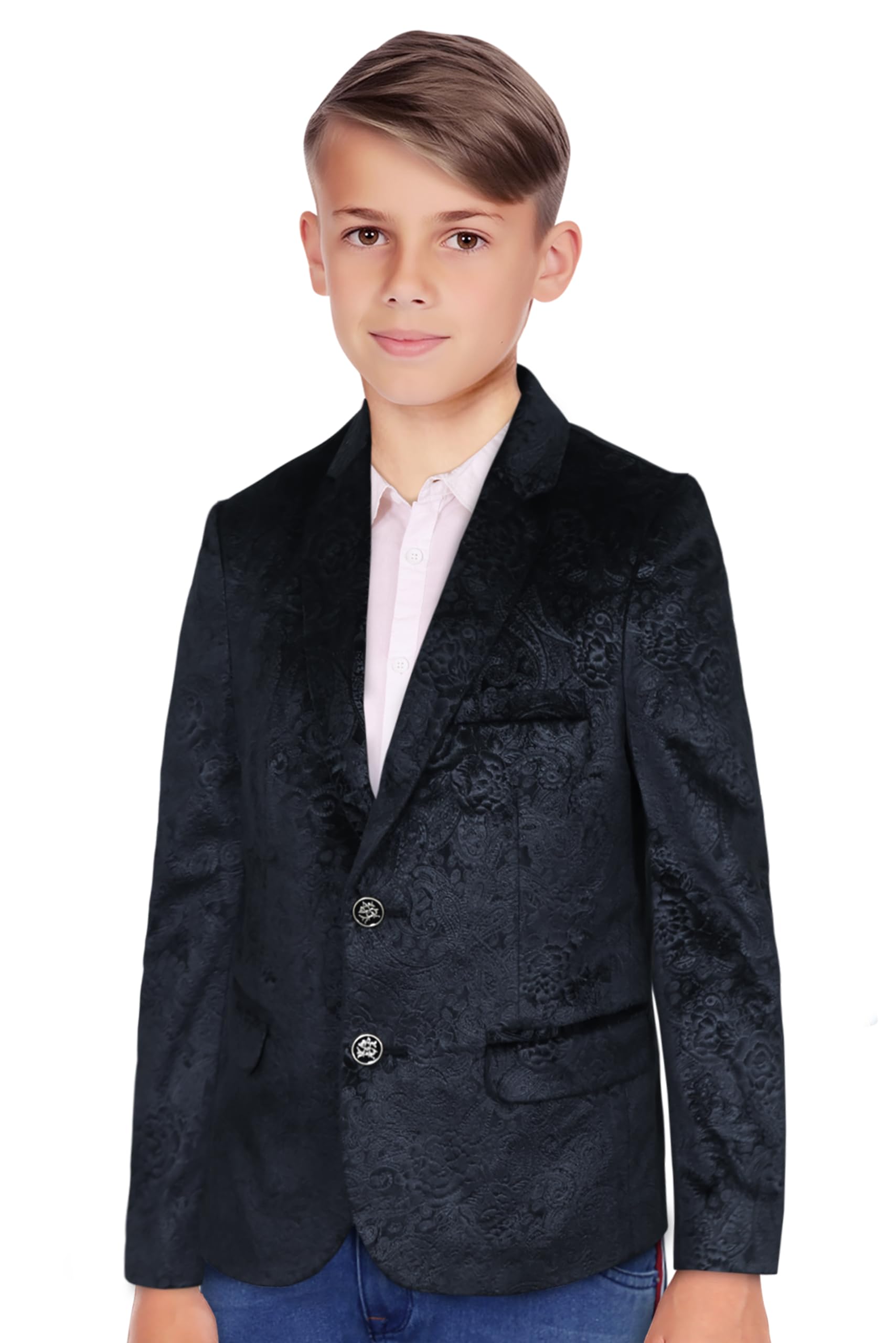 Boys Black Print Regular Fit Blazer 1