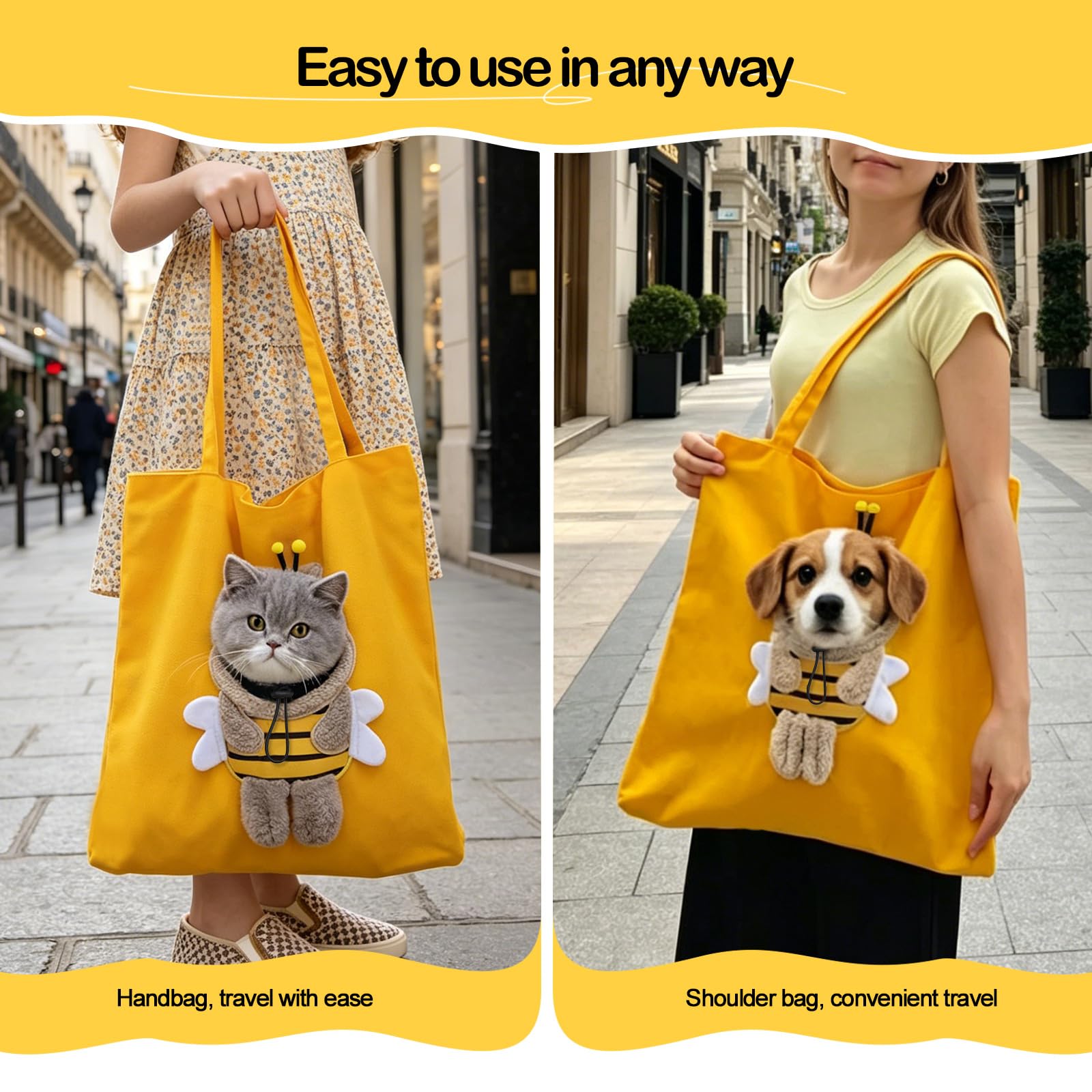 Torba do noszenia psa, torba transportowa dla małych psów i kotów do 7,5 kg, plecak na ramię z wysuwanym wzorem na podróż i wędrówki, żółty, rozmiar M