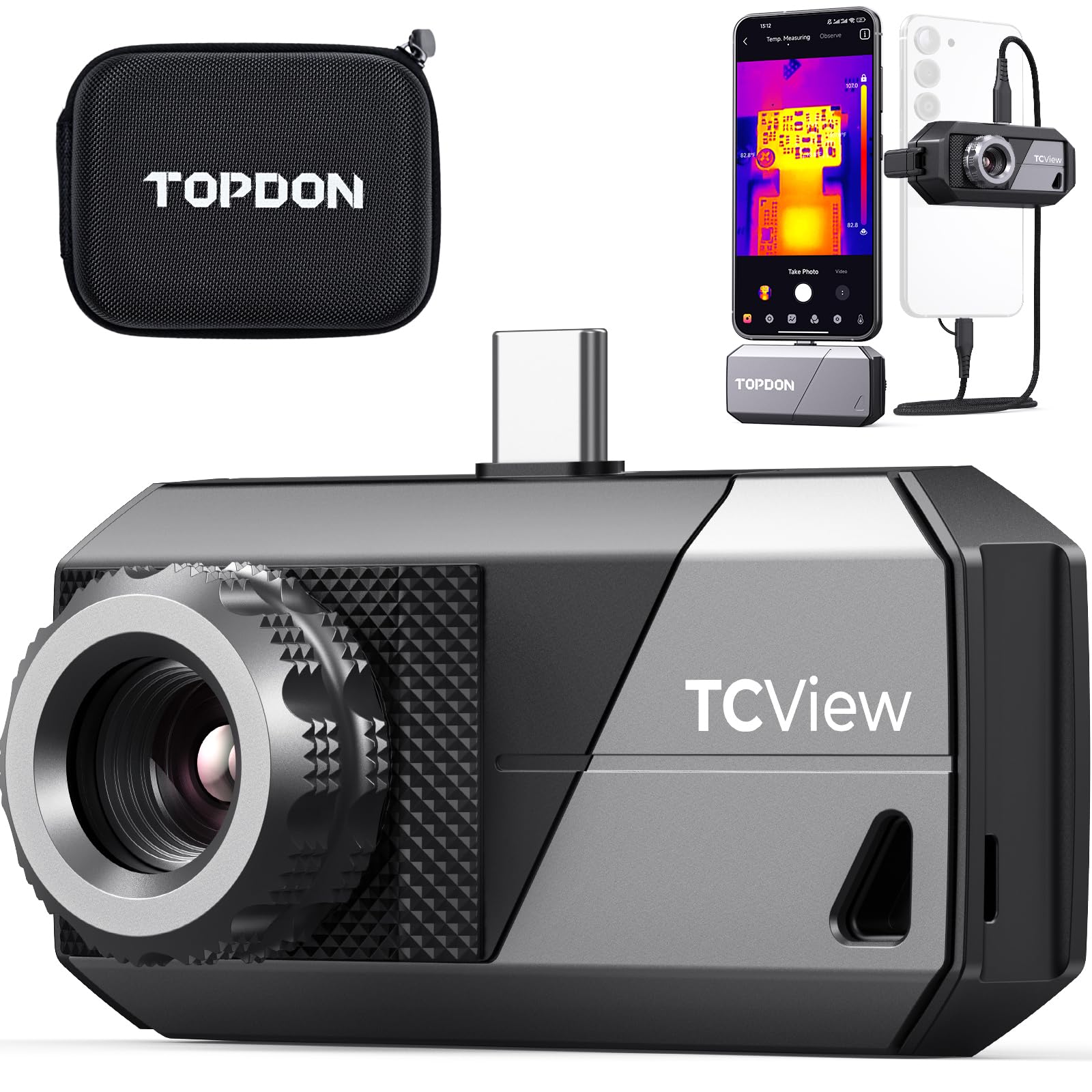 TOPDON TS001 Termocamera Professionale per Android, Messa a Fuoco Manuale, Campo di Osservazione 0,1 a 500m, 512x384 TISR Risoluzione, -20°C a 550°C,Telecamera Termica con Obiettivo Regolabile da 9mm