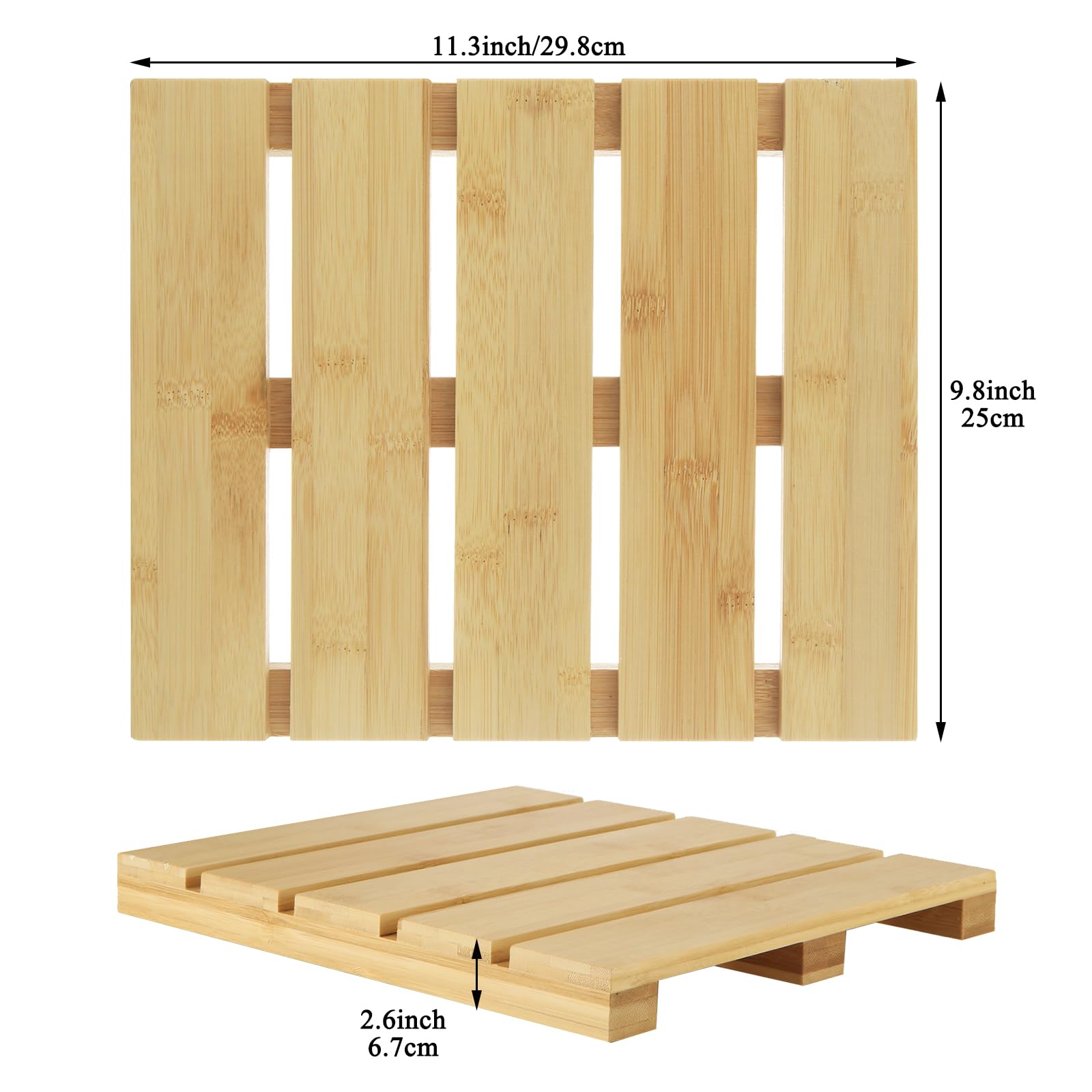 ZUQIAN 2 Pack Bamboo Bath Mat for Shower 23.6 x 10 Inch Shower Floor Mat for Bathroom, Non Slip Bamboo Bath Mat - Heavy Duty for Bathtub, Shower, Sauna, Yard Patio Pool Outdoor Indoor Use