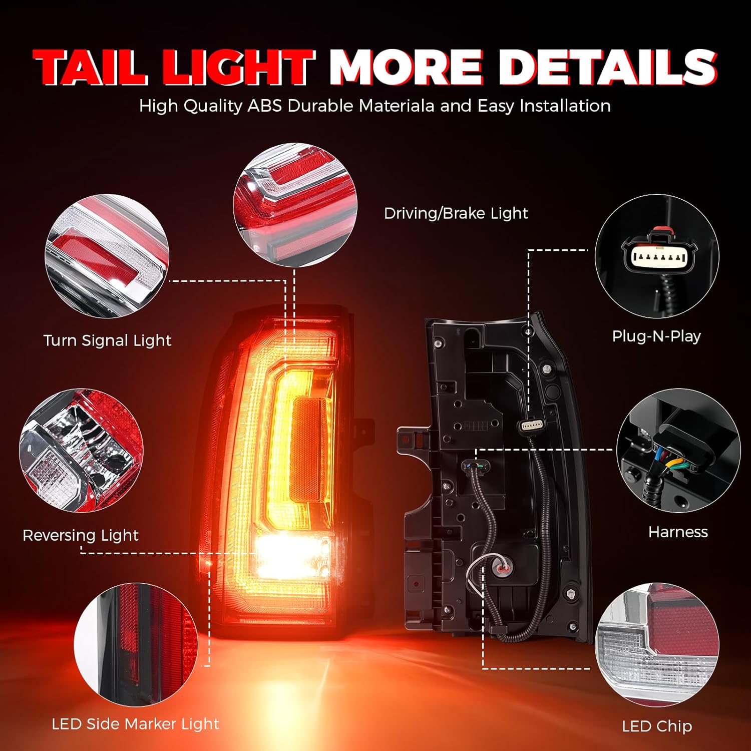 LED Tail Light Assembly Compatible With 2015 2016 2017 2018 2019 2020 GMC Yukon XL Tail Lights Left Driver Side Rear Taillight Assembly With Bulb Replaces 84536242 23380459 GM2800268