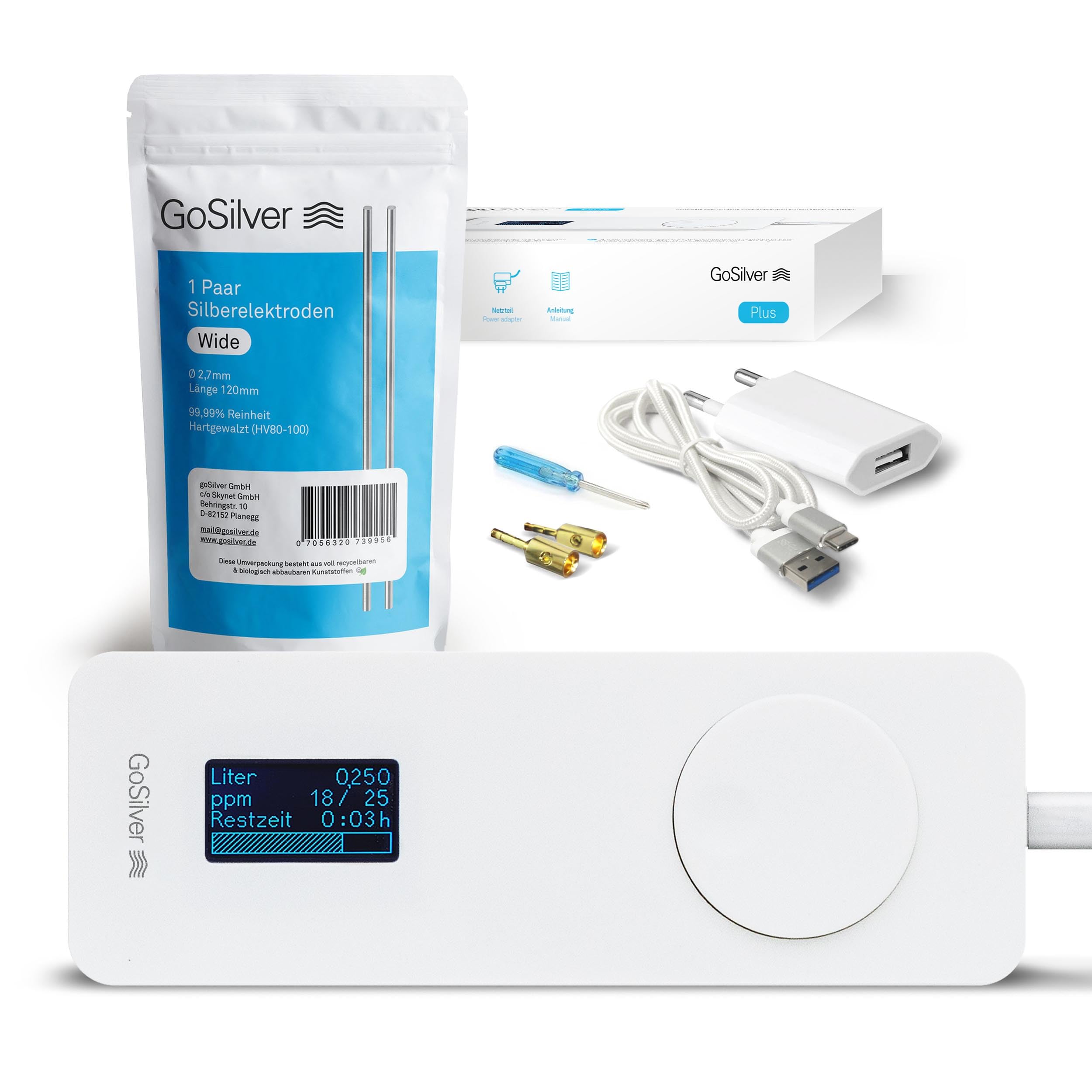 Set Plus – Generatore d'argento con display, completamente automatico (include 1 paio di elettrodi argento)