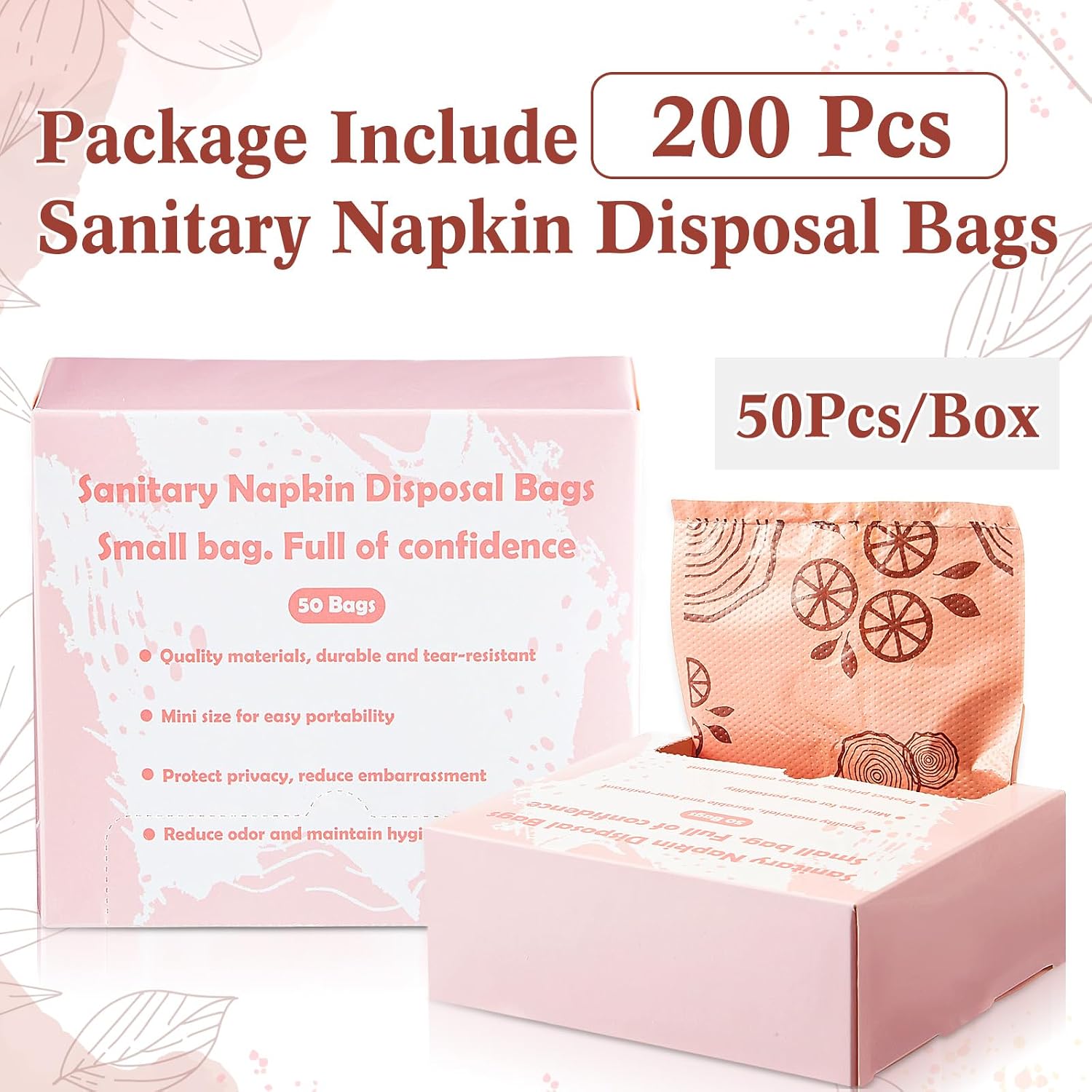 Maitys 200 Pcs Disposable Bags for Sanitary Pads Personal Care Disposal Bags Fragrance Small Discreet Diaper Sacks for Tampons, Pads, Liners, Condoms & More