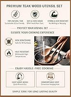 Vista 7 de Juego de utensilios de madera de teca 100% natural, 6 cucharas de cocina duraderas para cocinar, antiadherentes y resistentes al calor, ecológico