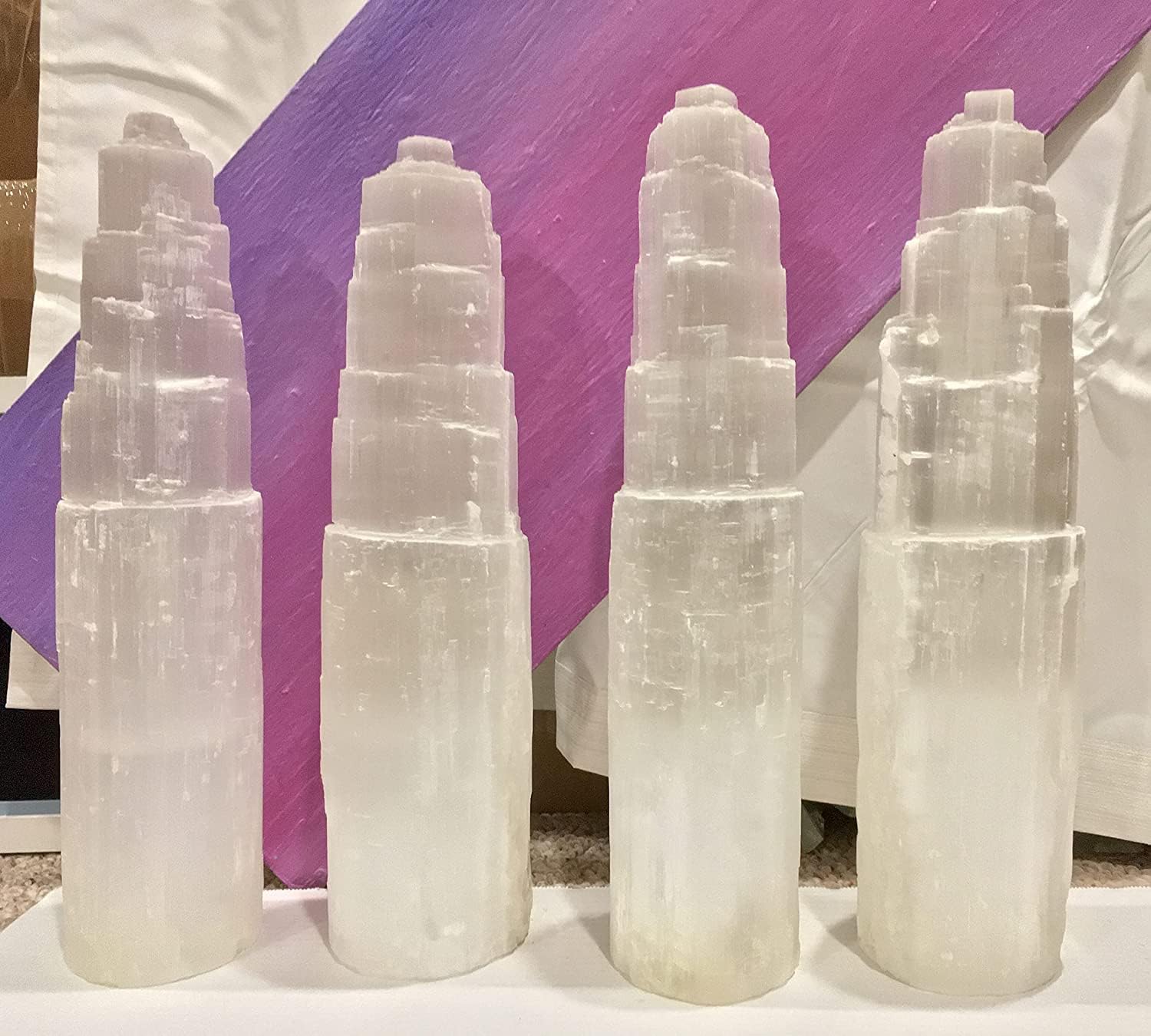 16" Selenite Tower Lamp XL White Natural Crystal Light LED Cord Extra Large Crystal Lamp - Handmade by mmCrystals™