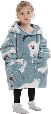 Pterygoid Wearable Blanket Kids, Blanket Hoodie, Sherpa Fleece Oversized Hooded Sweatshirt with Pocket for Toddler 3-6 Years,Bear