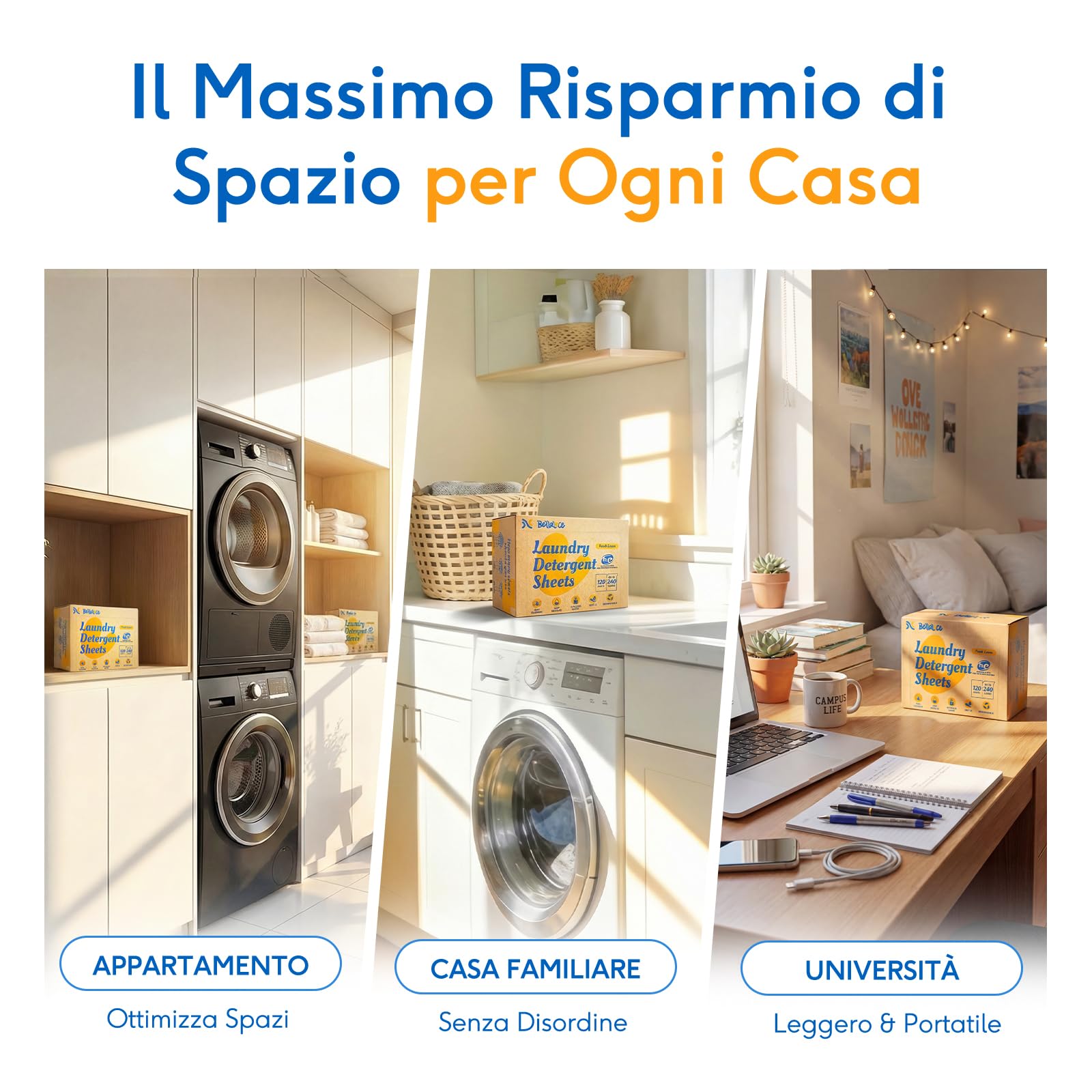 BellaLuce Detersivo in Fogli per Lavatrice – 240 Lavaggi, Detersivo Lavatrice Fogli Ecologico Senza Plastica, Ipoallergenico per Casa e Famiglia, Profumo Fresco di Lino
