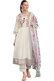 Women's Silk Blend Embroidered Anarkali Kurta & Pant With Dupatta Set - 70% OFF Deal at ₹1,799 on Amazon | Valzo