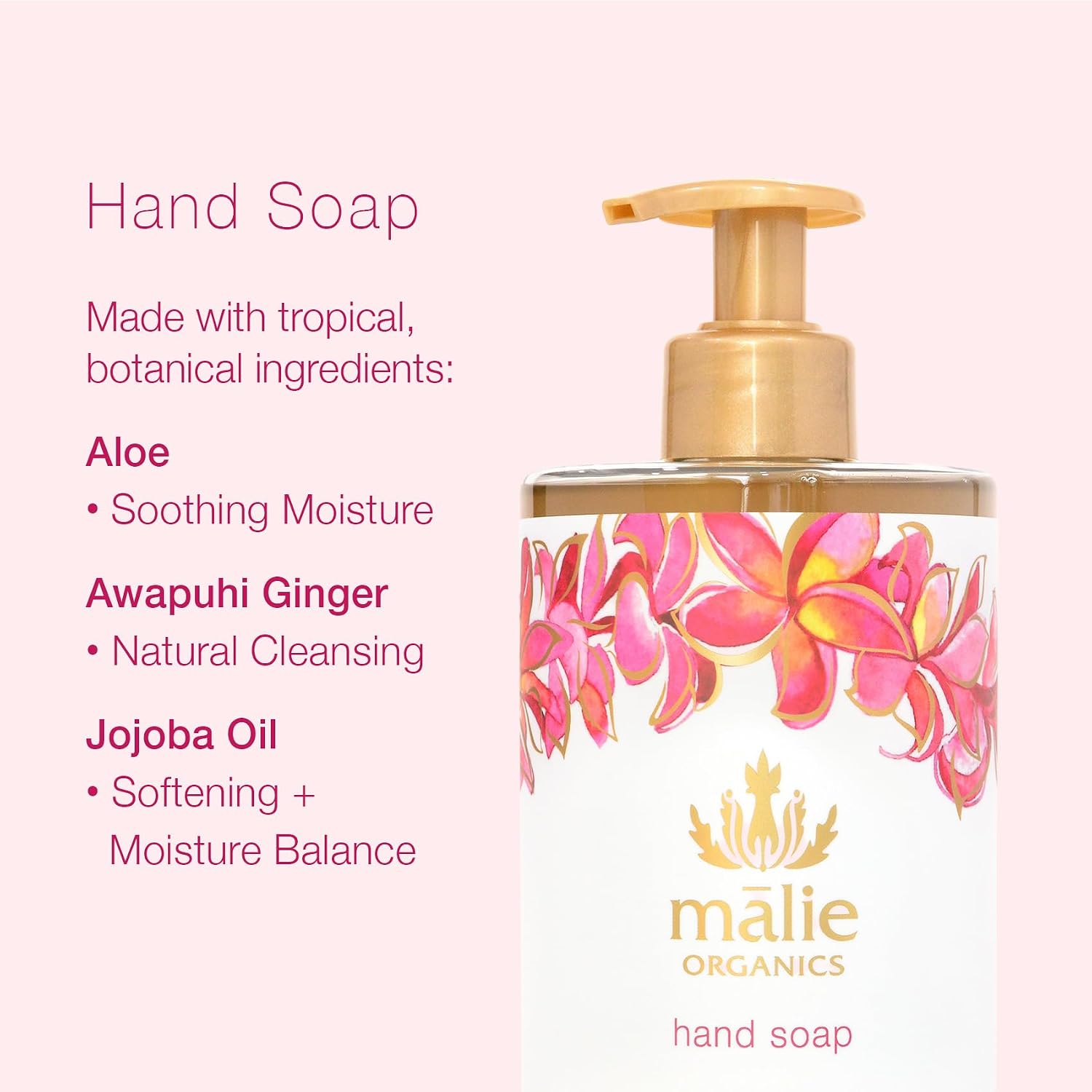 Mālie Organics Hand Soap, Plumeria, 13.5 oz, Organic Moisturizing Hand Wash with Aloe + Hawaiian Hydrosols, Vegan image 2