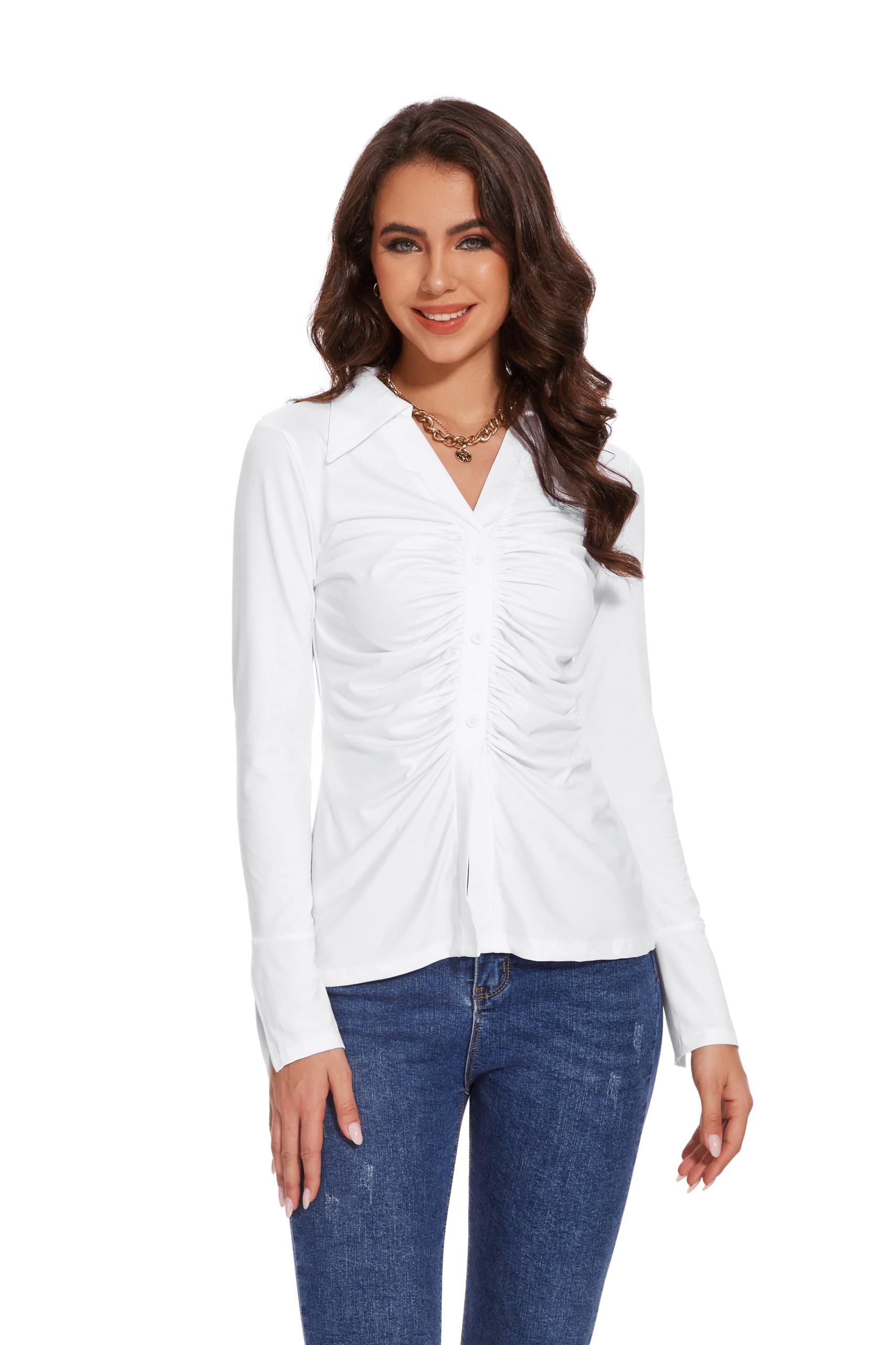 J.Corrine Damen Denim Weste Top Casual V-Ausschnitt Knopflei