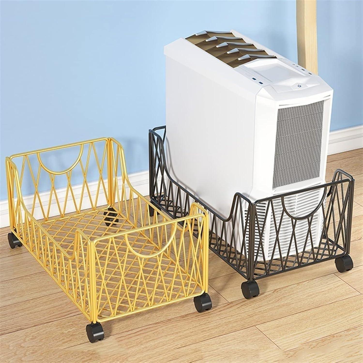 CPU Holder Mobile CPU Stand Holder, Metal PC Tower Stand Cart, Floor PC Stand CPU Holder with 4 Caster Wheels Under Desk Computer Stand (Gold One Size)