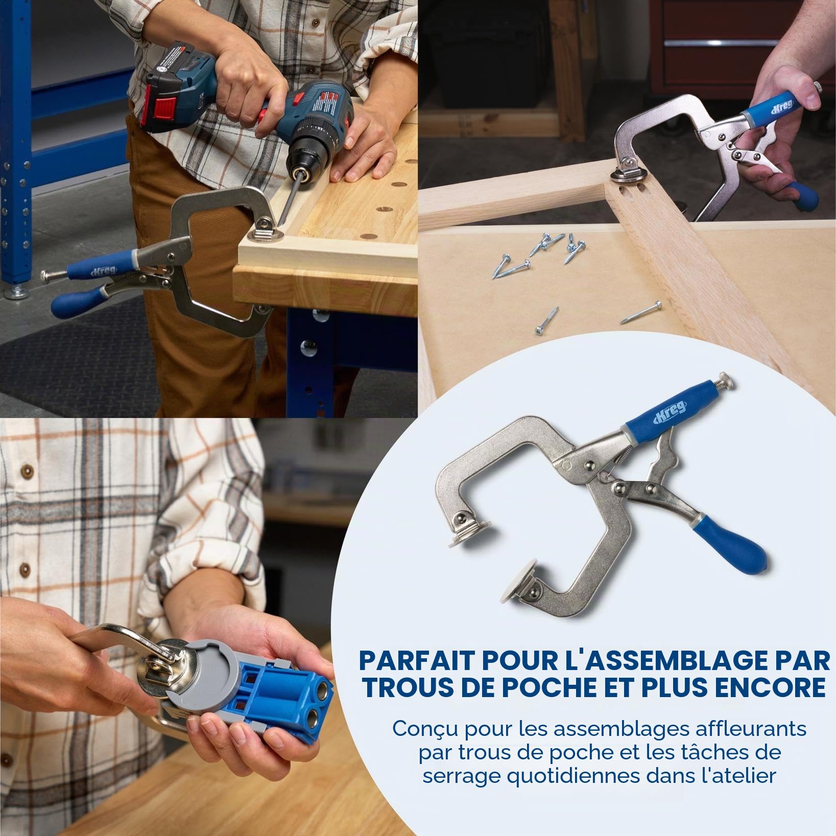 Serre-joint rapide Kreg Classic 76 mm - compatible avec la série Pocket-Hole Jig 300, grande force de serrage, parfait pour les bricoleurs et les artisans