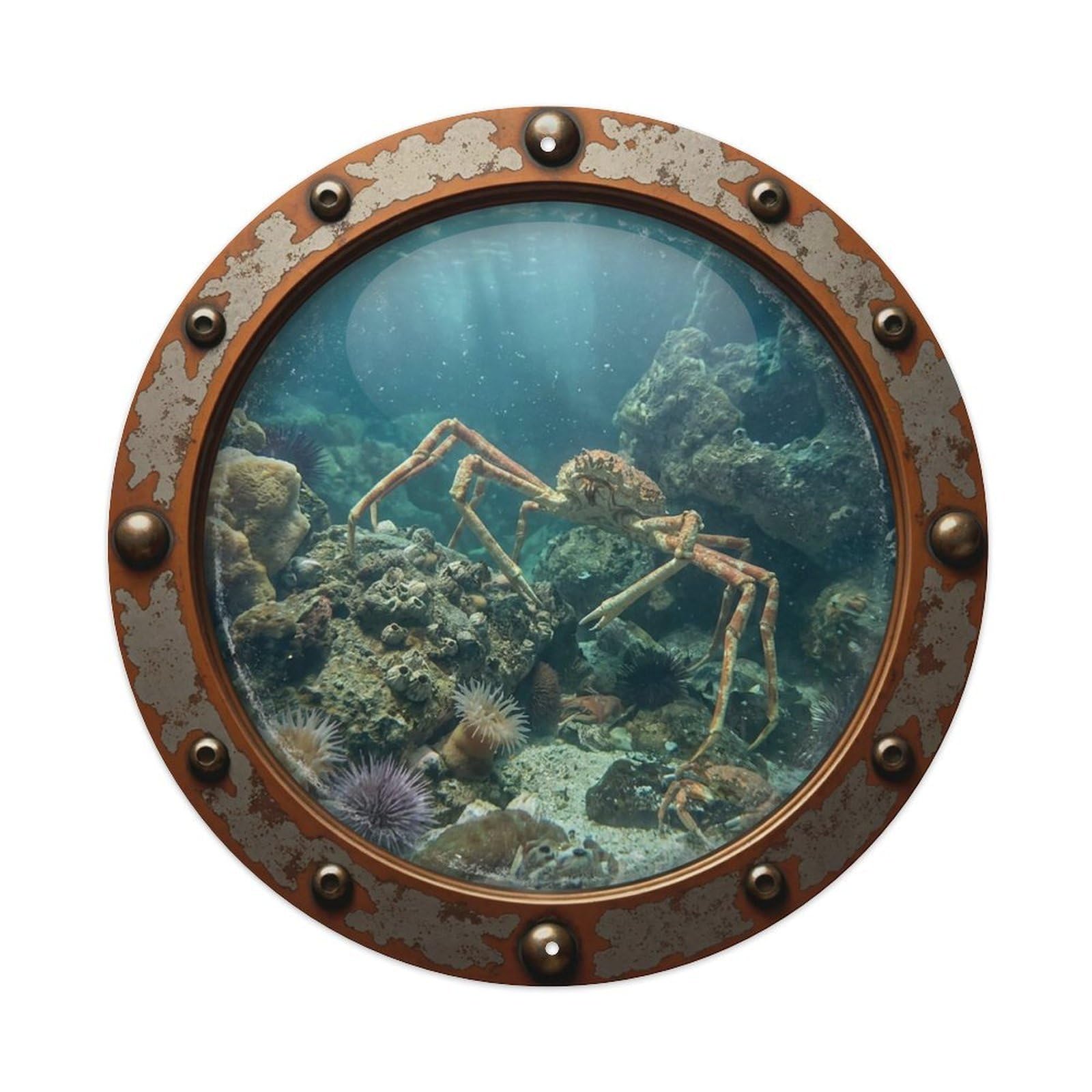 Gead 8X8inch Style Vintage Porthole Spider Crab Nautical Window View Metal Tin Sign