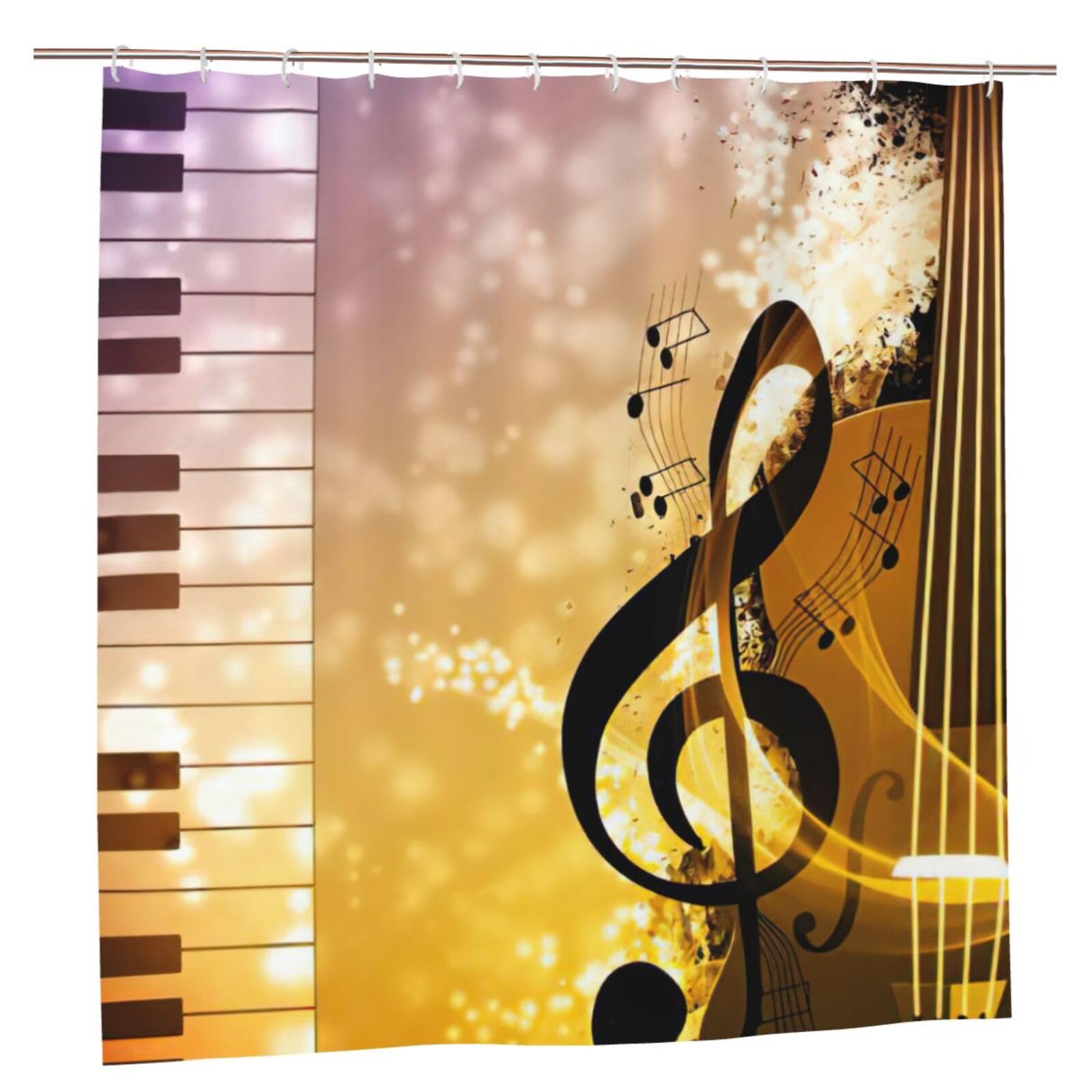 Rideau de douche en polyester motif piano violon avec œillets