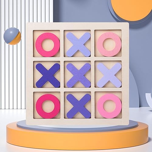 Miniatura 5 de Esquirla Juego de mesa de ajedrez de madera Tic TAC Toe Noughts and Crosses Juego de mesa XO para interiores y exteriores, niños, familia,
