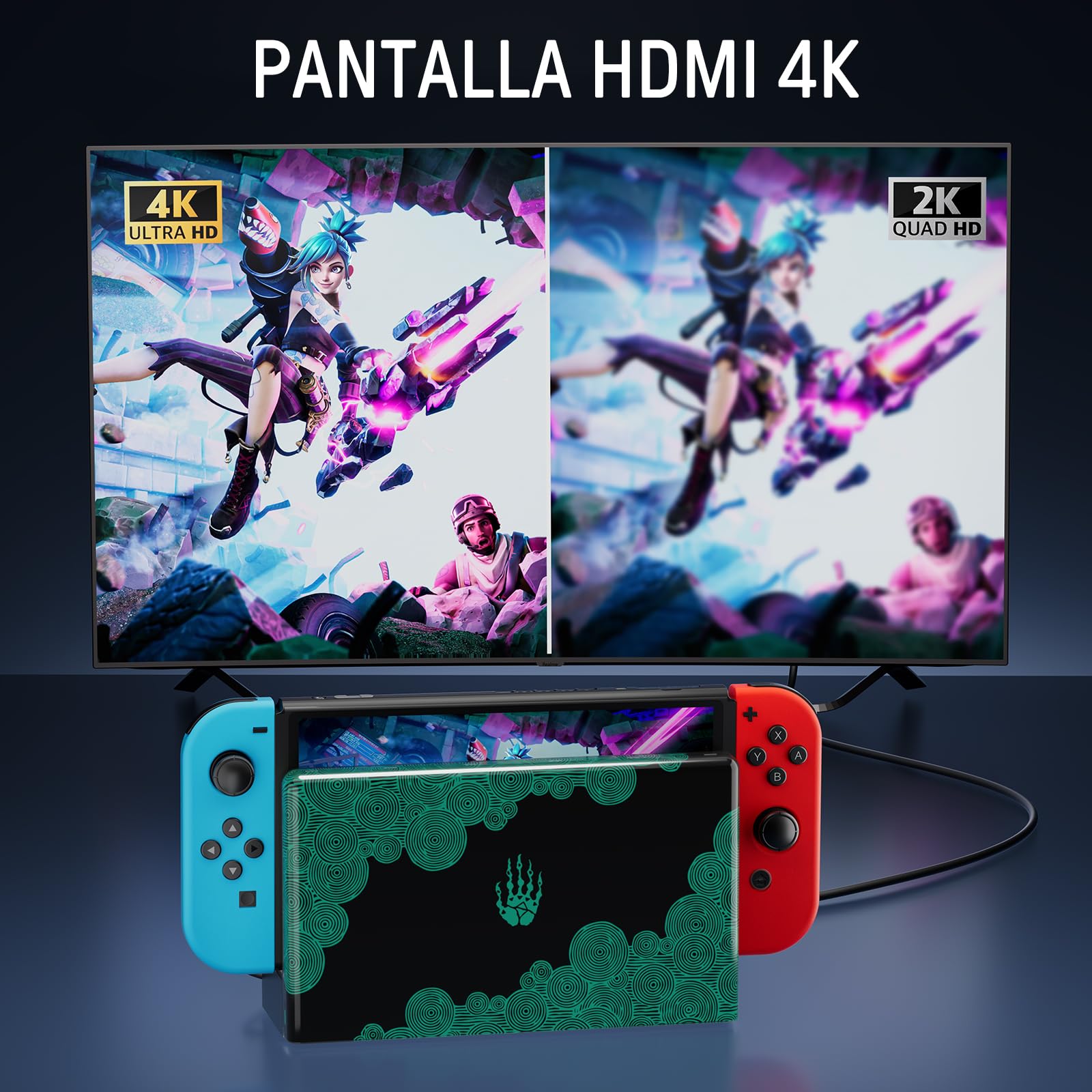 Switch TV Dock, Dock Switch Compatible con Nintendo Switch/OLED Cargador de Joypads, Base Switch con 4K/1080P HDMI, Carga Docking Station Multifuncional 7 Colores LED/Puertos USB 3.0, Negro