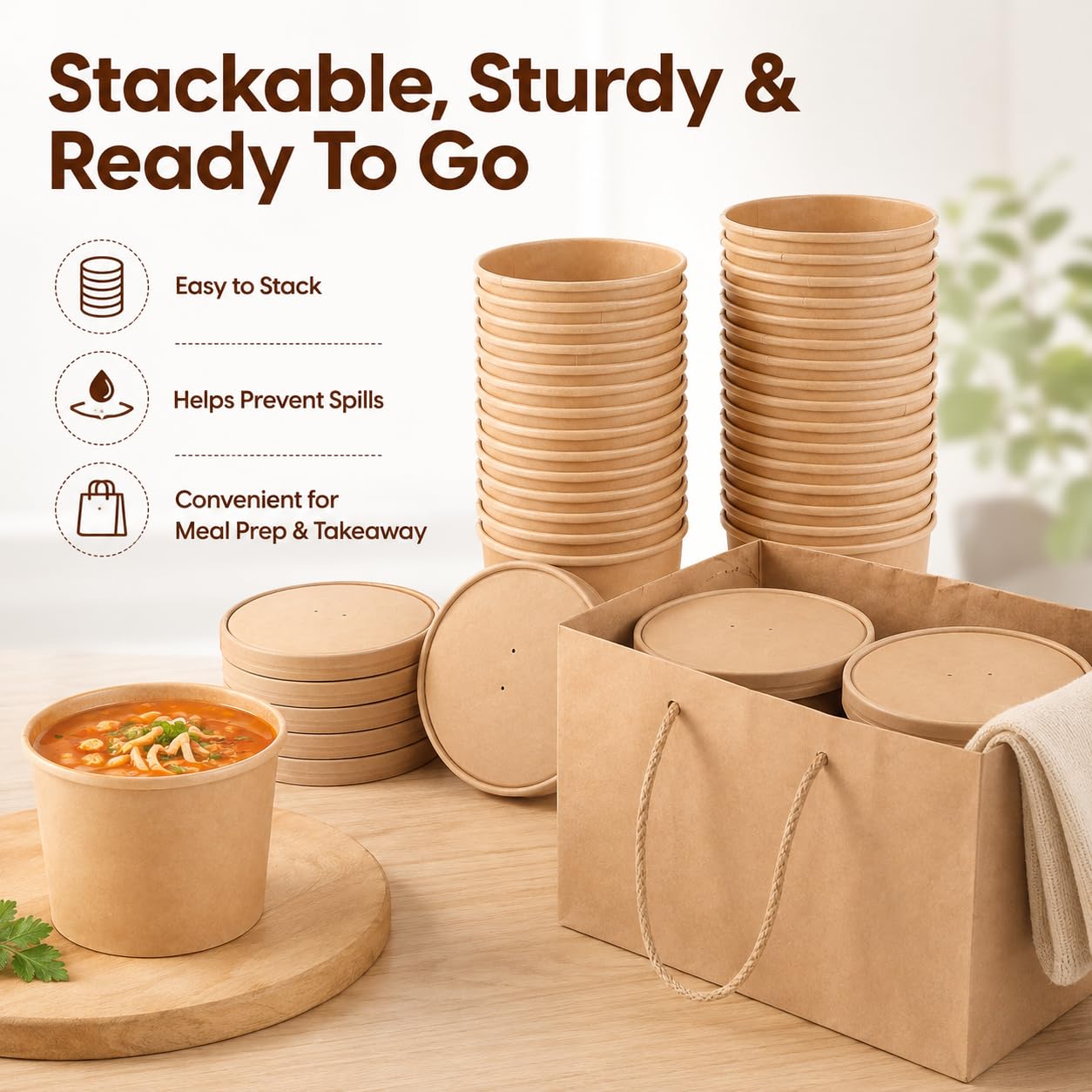 Bicchieri di Carta da 780 ml (26 oz) con Coperchio - Set da 50 Bicchieri Usa e Getta per Zuppa