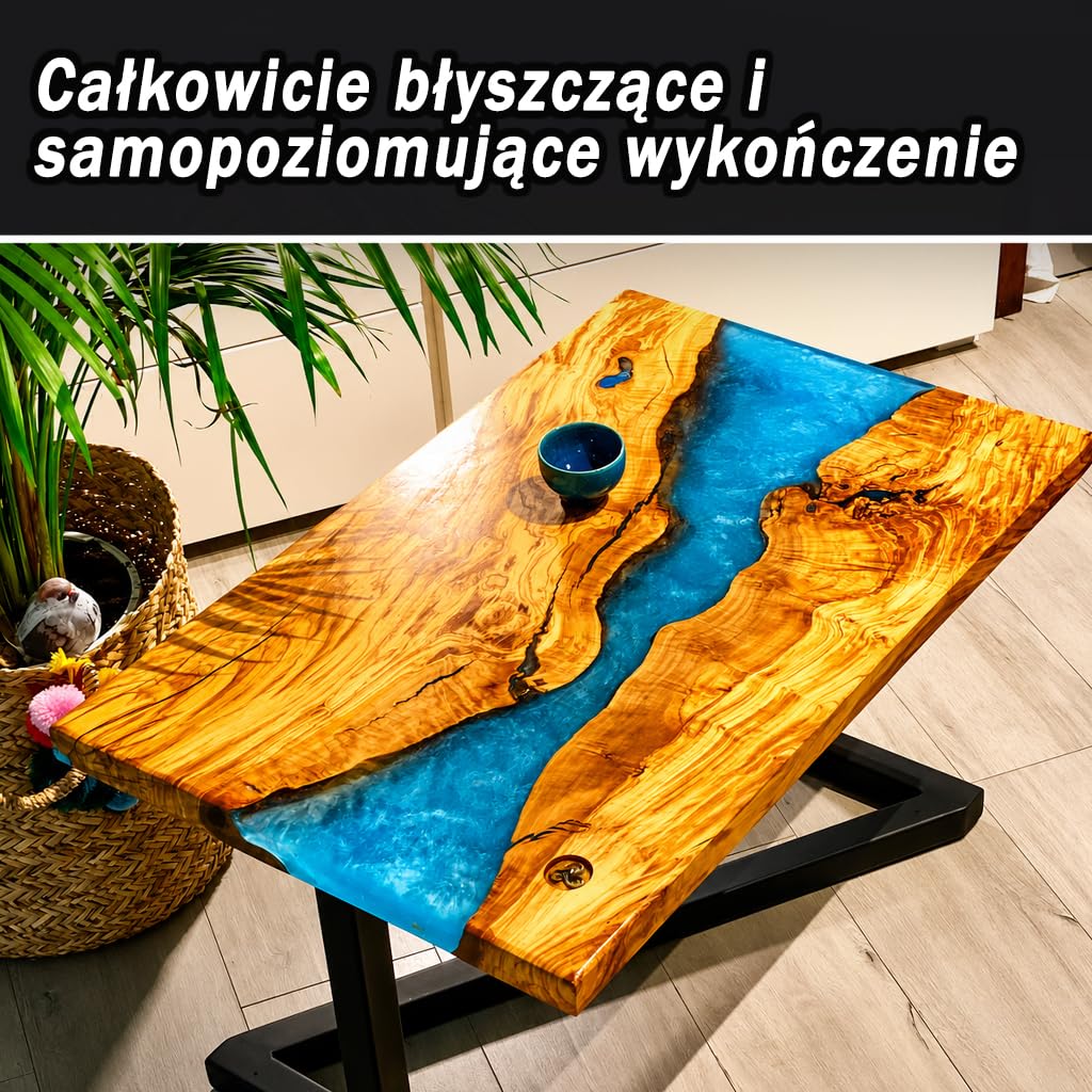 ŻYWICA EPOKSYDOWA EPOXYTABLE5 Idealna do tworzenia stolików rzecznych, mebli, odlewów bezbarwnych, blatów 5cm, biżuterii i kreacji artystycznych, certyfikat nietoksyczny - 9Kg