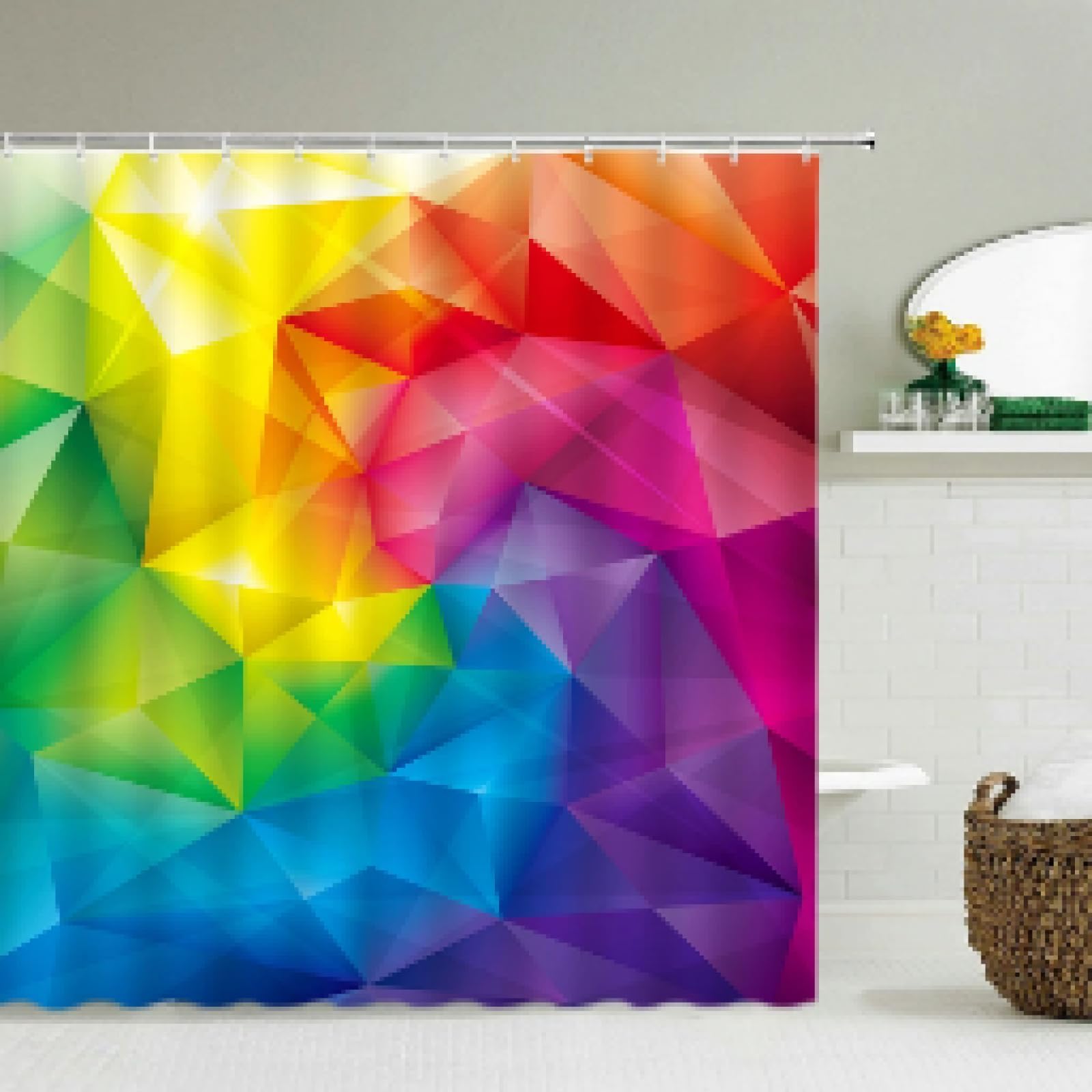 Uiyiui Multicolor-2 Colorful Geometric Pattern Shower Curtains 33X83in/85X210cm/Wxh Washable Waterproof Polyester Fabric Bathroom Curtains With Hooks For Bathroom Partitions Restroom Bathtub Home Decor