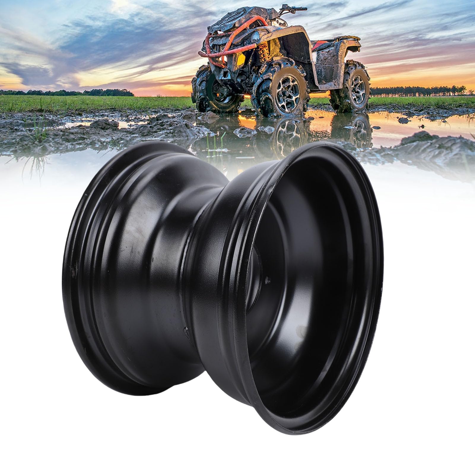 Akozon Cerchione per ATV 8 Pollici, Cerchione in Acciaio 18X9.50-8 con 4 Fori, Rivestimento in Vernice Nera per Go-kart, Quad, Tosaerba